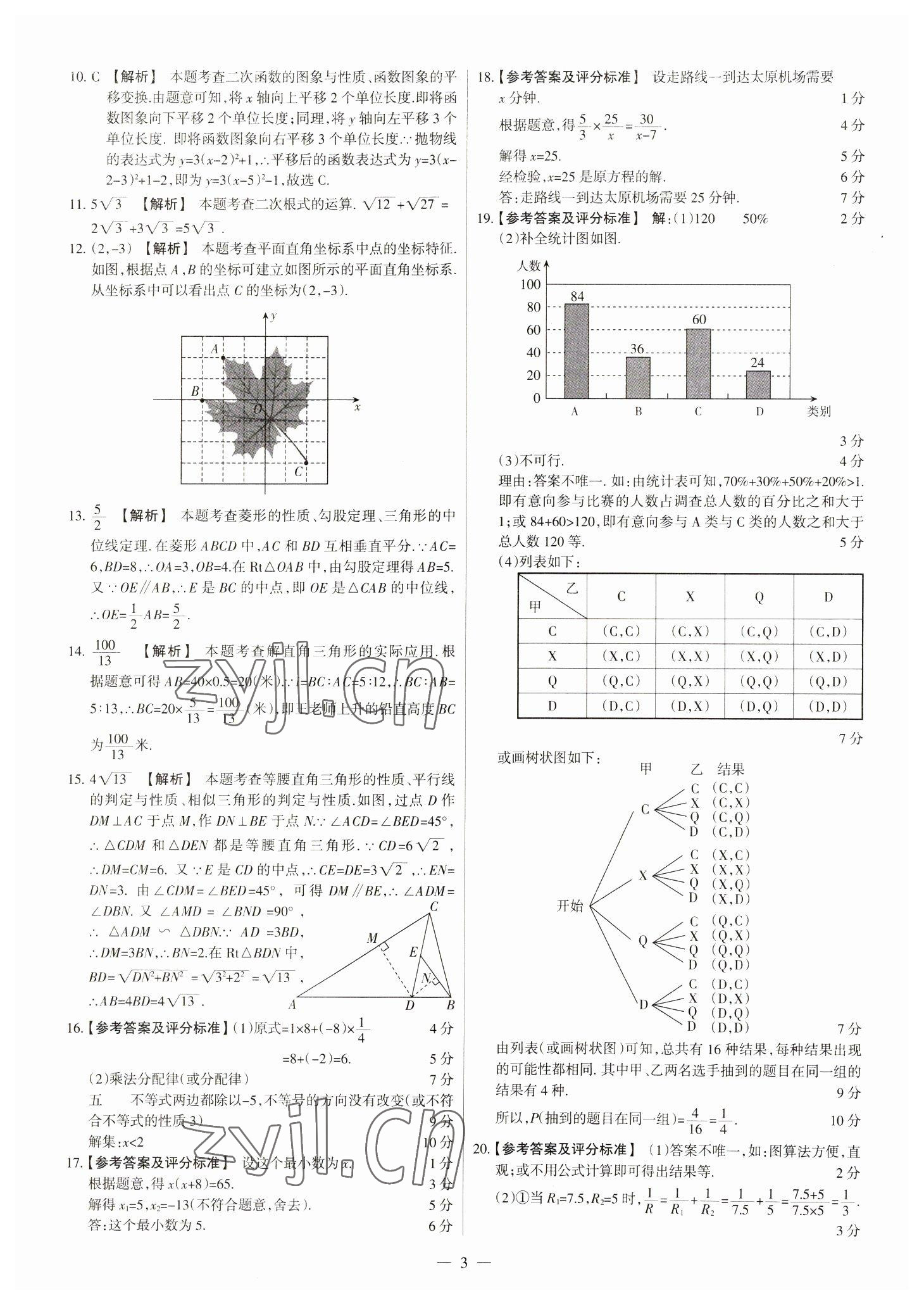 2023年中考方舟試題薈萃及詳解數(shù)學(xué)山西專版 參考答案第3頁