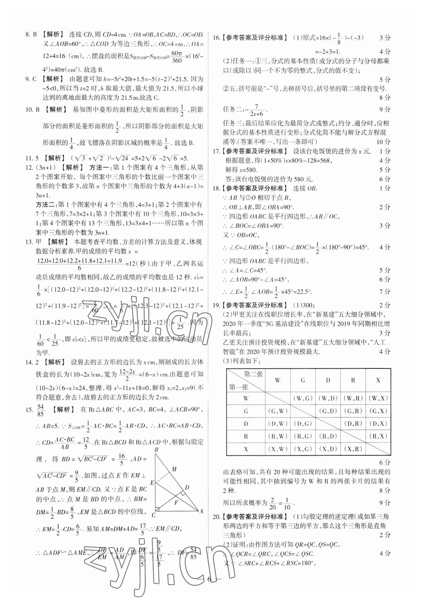 2023年中考方舟試題薈萃及詳解數(shù)學(xué)山西專版 參考答案第6頁