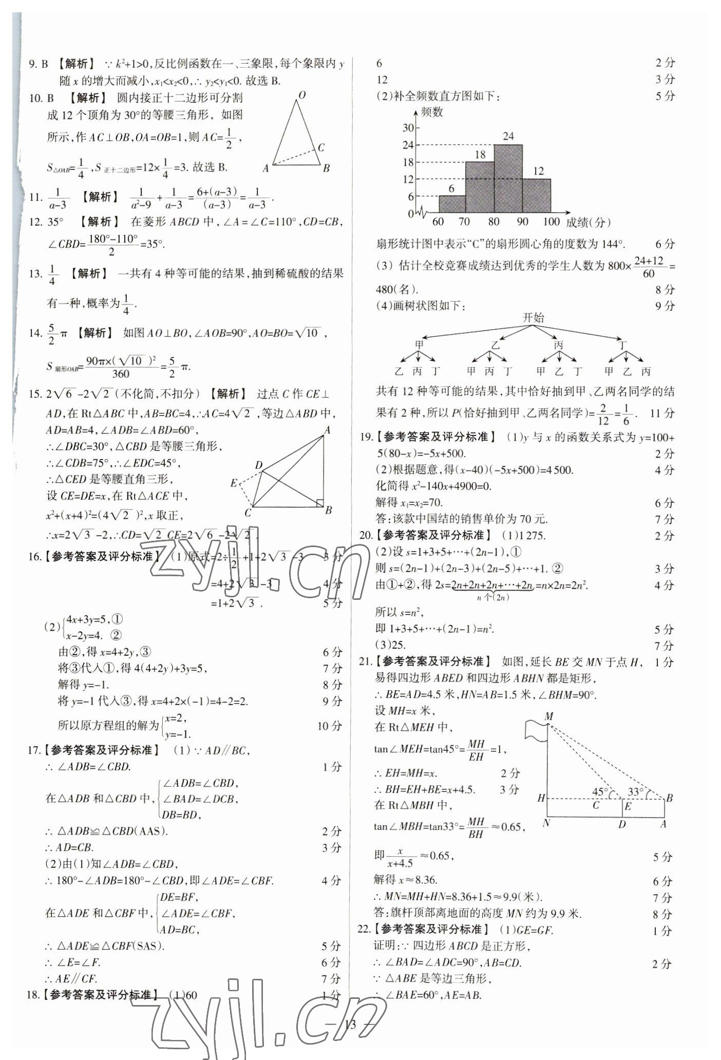 2023年中考方舟試題薈萃及詳解數(shù)學(xué)山西專版 參考答案第13頁(yè)