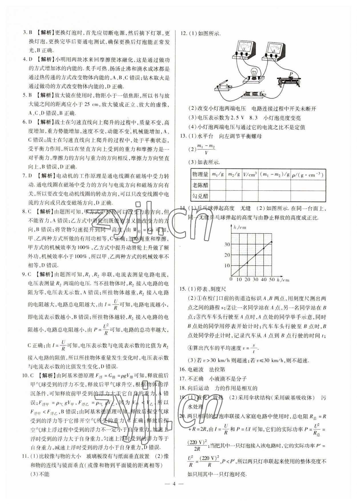 2023年中考方舟試題薈萃及詳解物理山西專版 參考答案第4頁(yè)