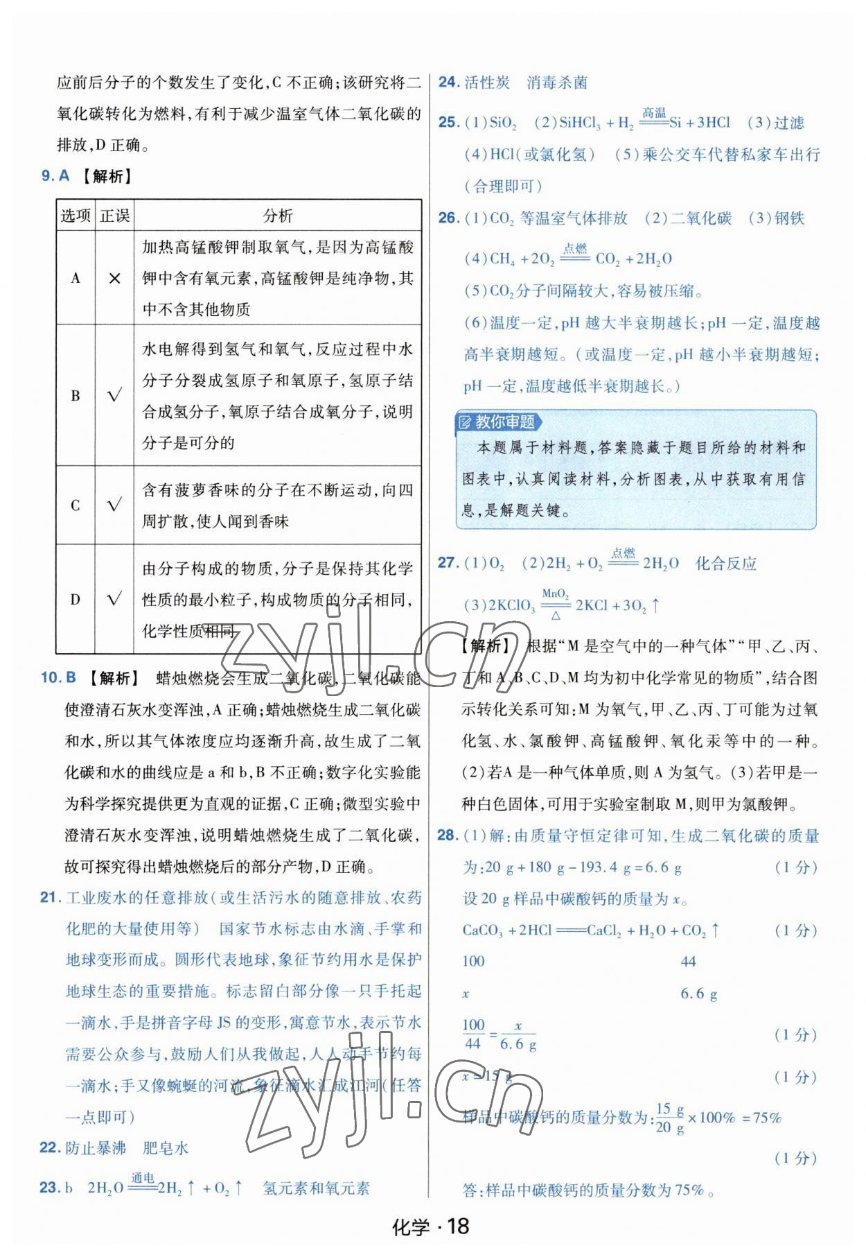 2023年金考卷中考45套匯編化學山西專版紫色封面 參考答案第18頁