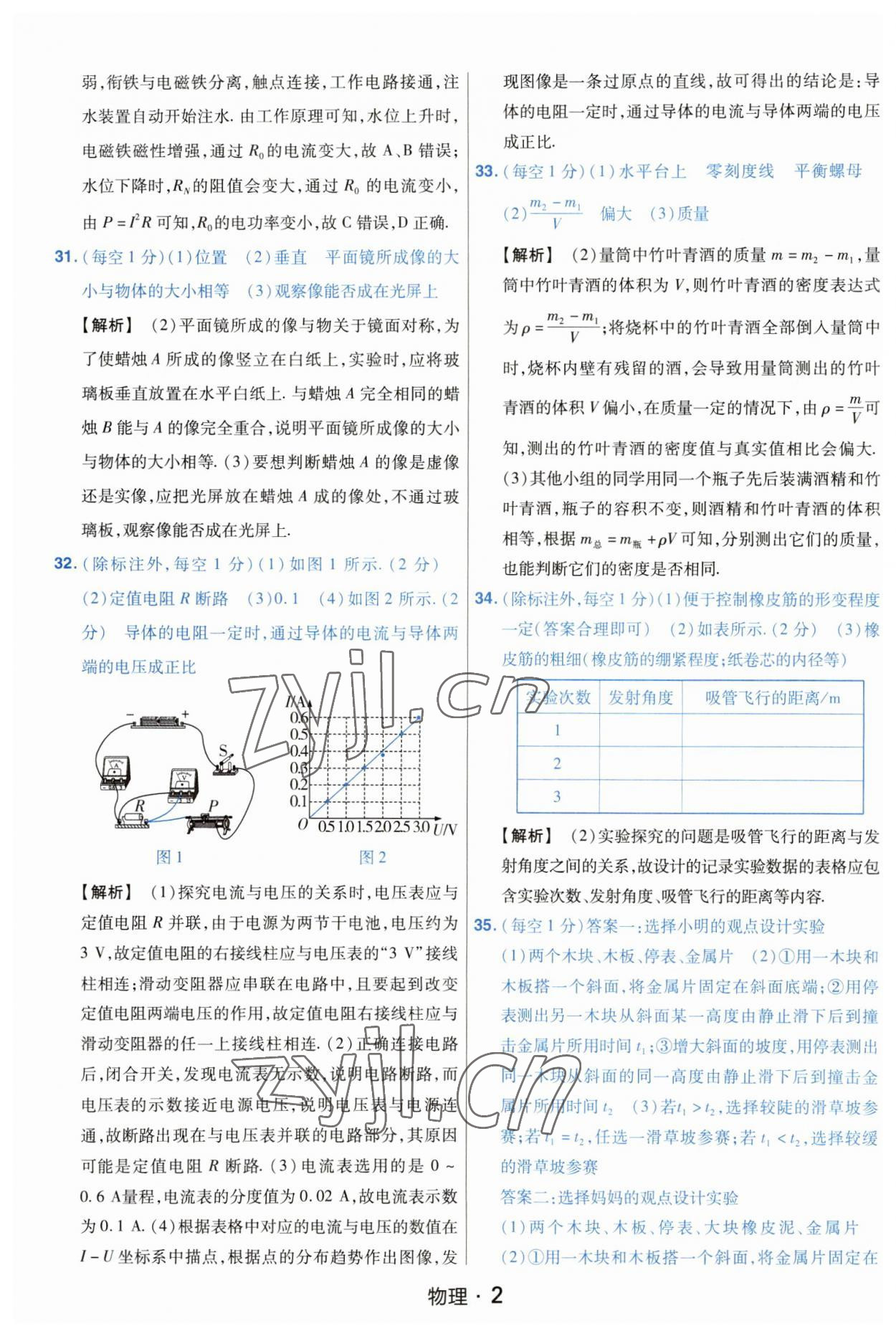 2023年金考卷中考45套匯編物理山西專版紫色封面 參考答案第2頁