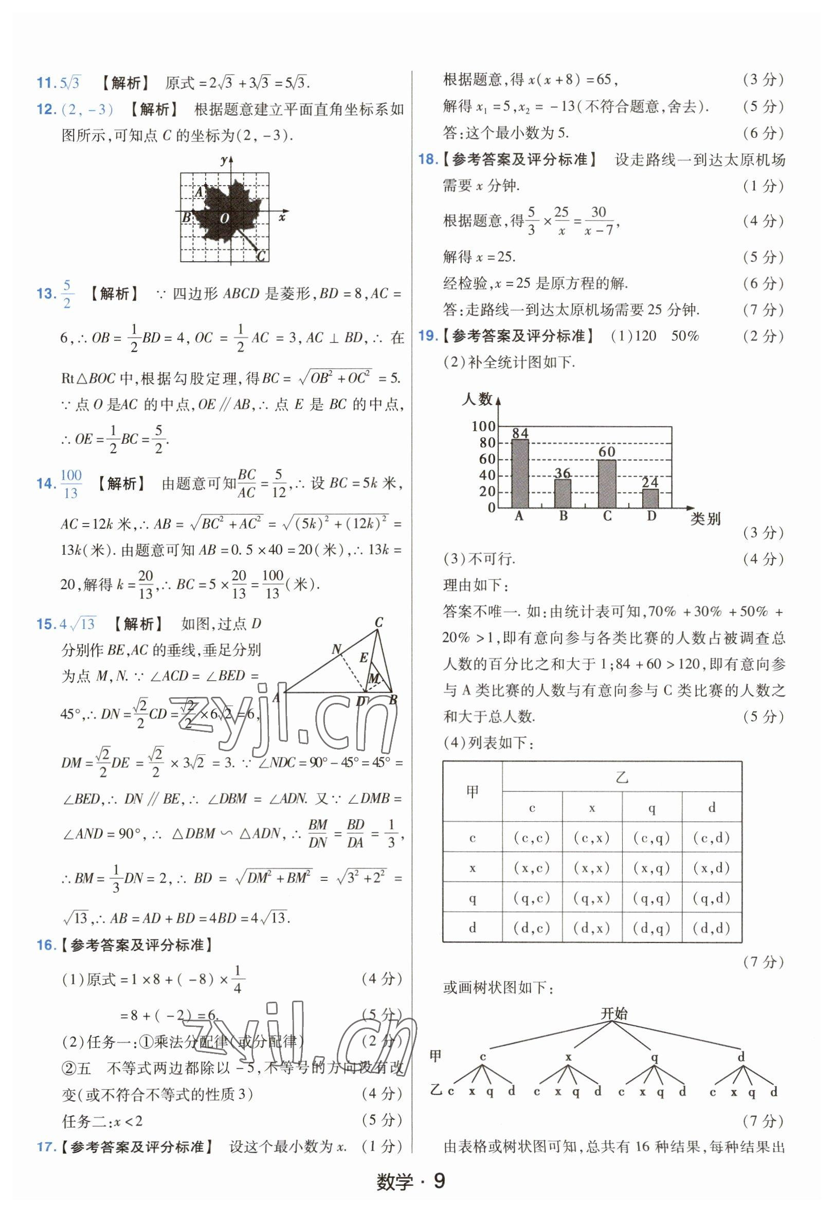 2023年金考卷中考45套匯編數(shù)學(xué)山西專版紫色封面 參考答案第9頁