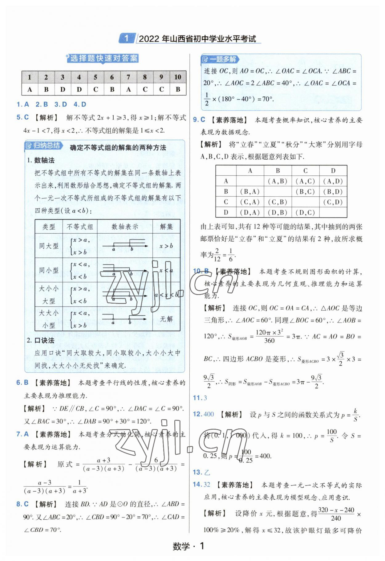 2023年金考卷中考45套匯編數(shù)學山西專版紫色封面 參考答案第1頁