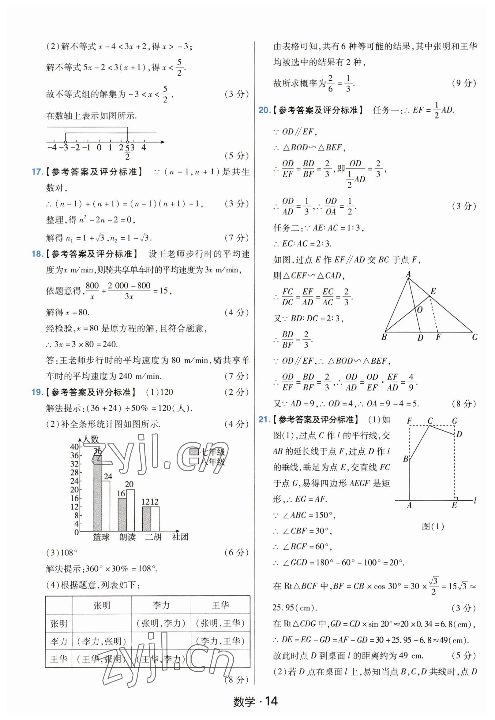 2023年金考卷中考45套匯編數(shù)學(xué)山西專版紫色封面 參考答案第14頁