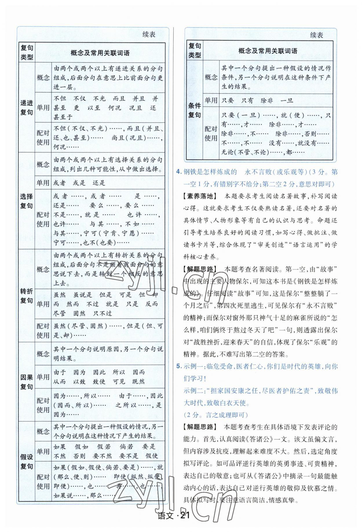 2023年金考卷中考45套匯編語(yǔ)文山西專版紫色封面 參考答案第21頁(yè)