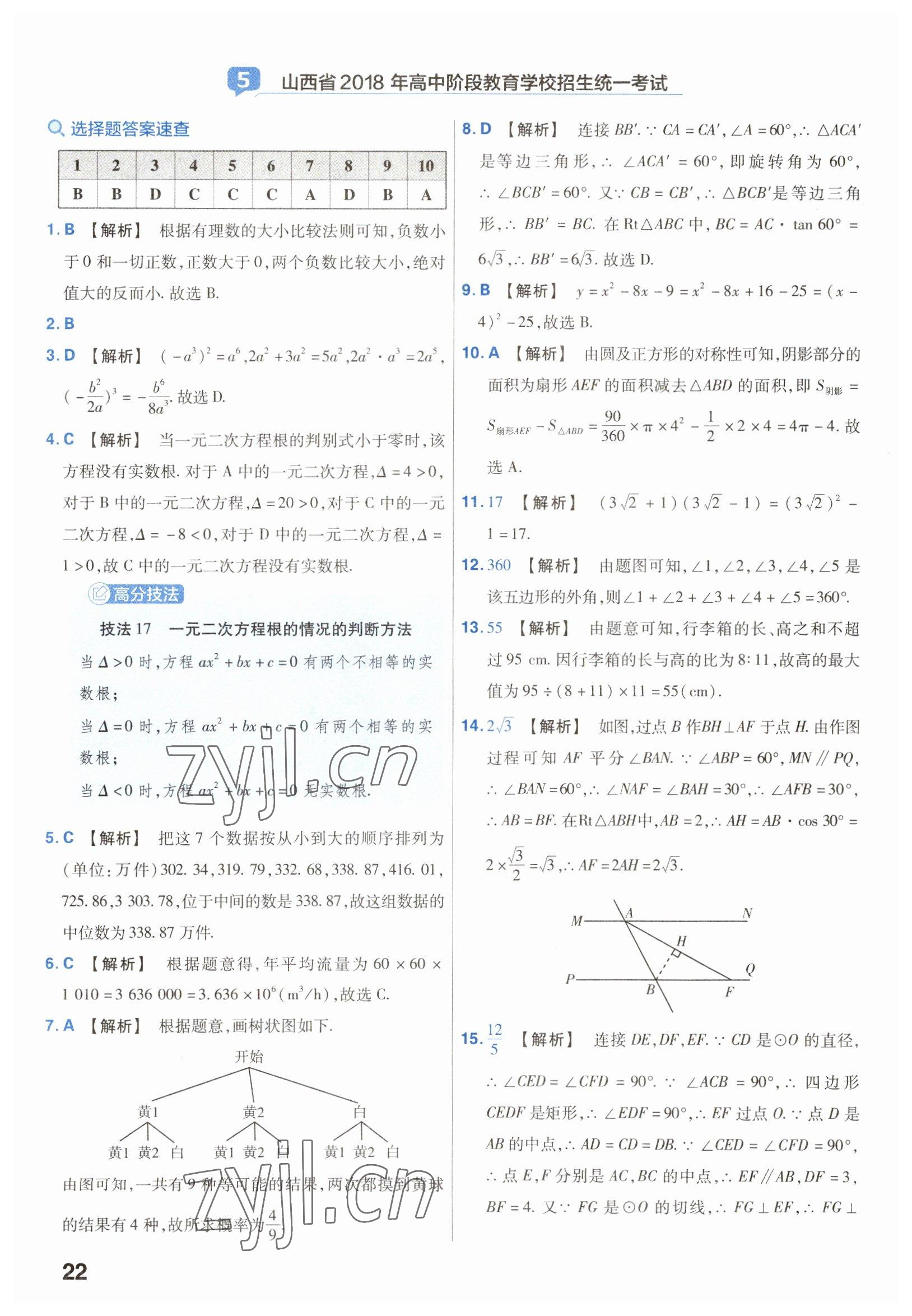 2023年金考卷中考45套匯編數(shù)學山西專版 參考答案第22頁