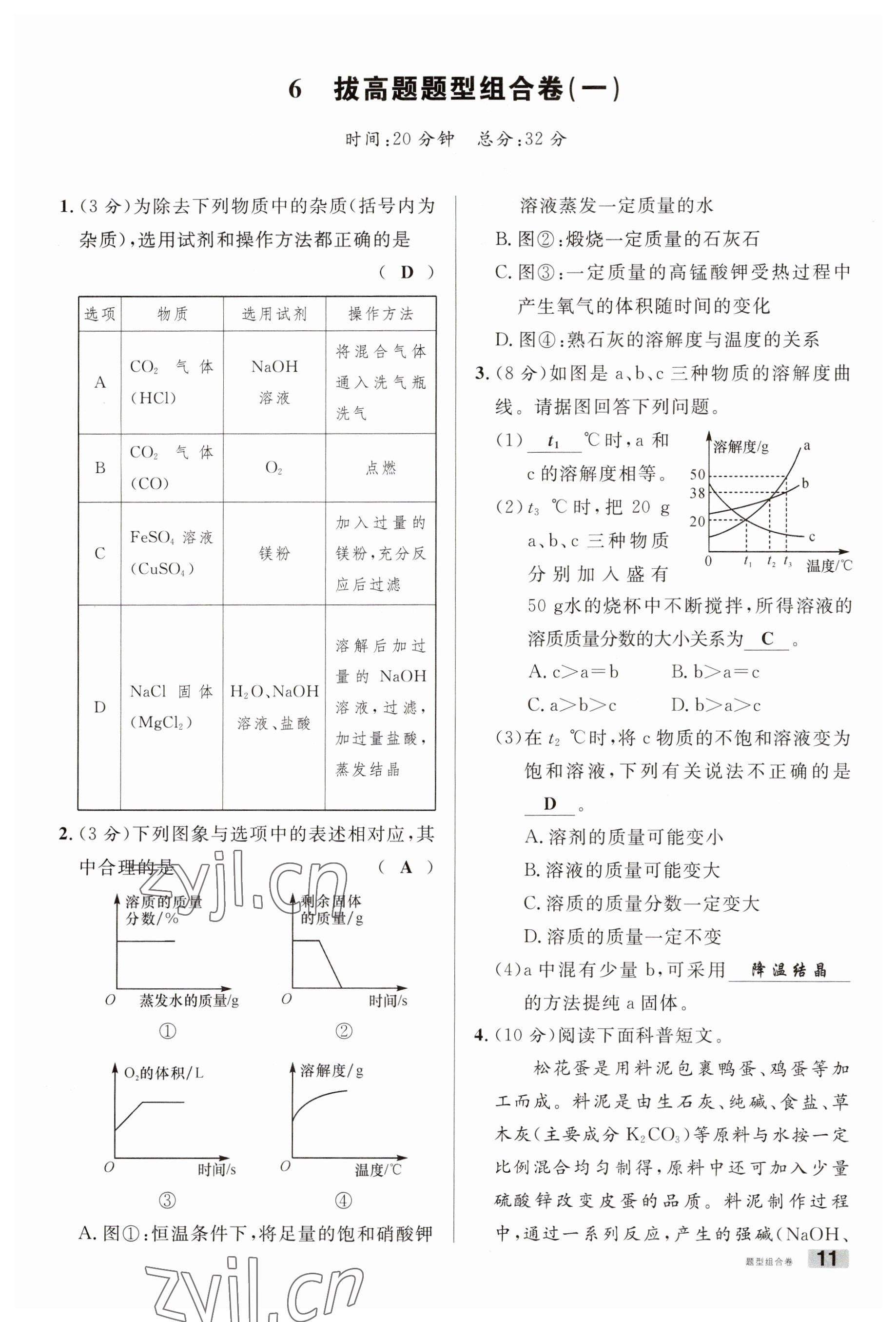 2023年火線100天中考滾動復習法化學南充專版 參考答案第11頁