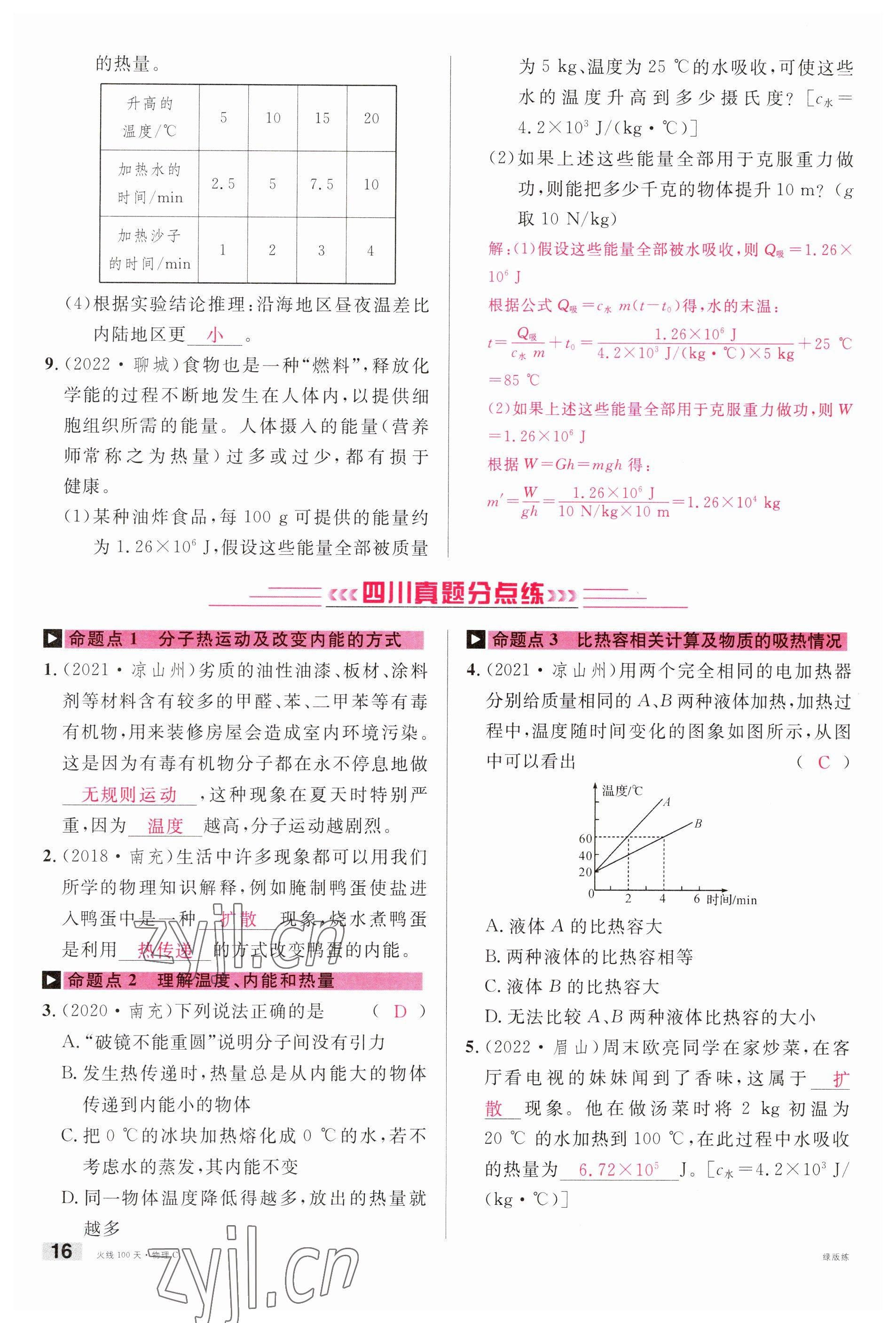 2023年火线100天中考滚动复习法物理南充专版 参考答案第16页