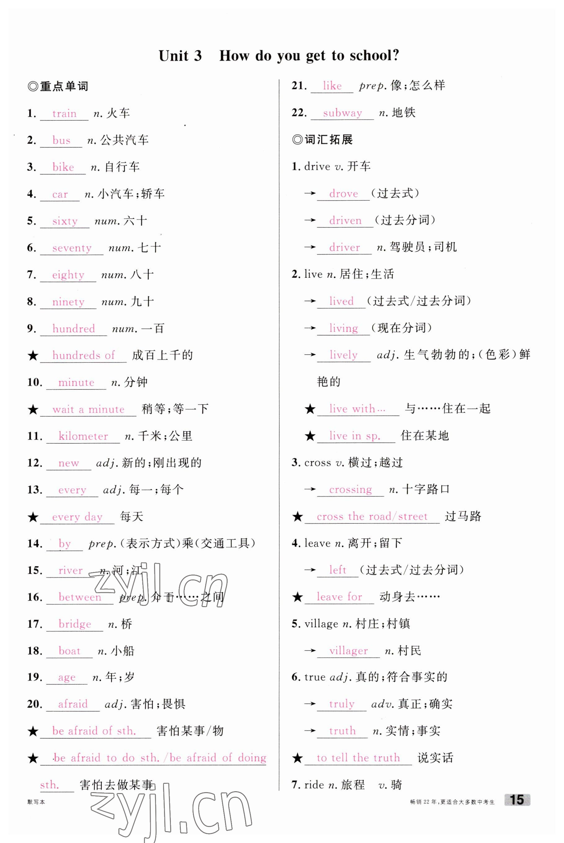 2023年火線100天中考滾動(dòng)復(fù)習(xí)法英語南充專版 參考答案第17頁