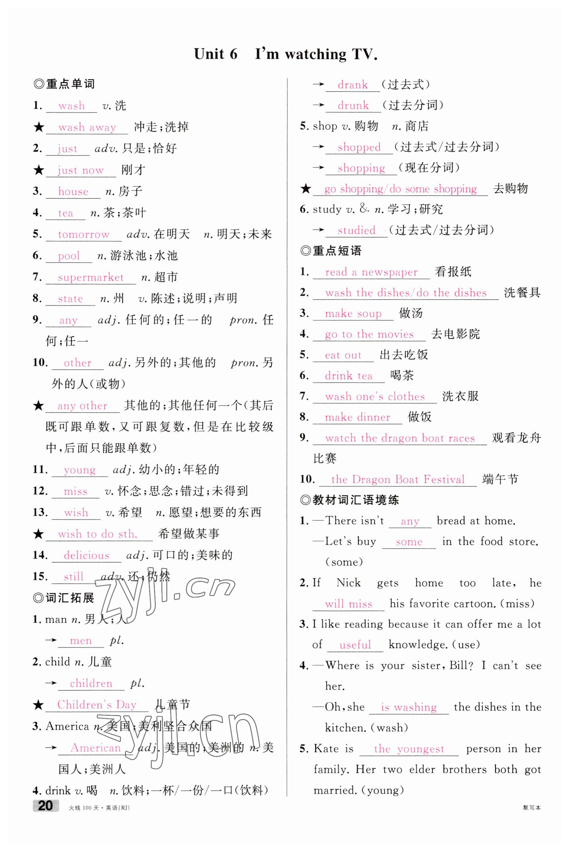 2023年火線100天中考滾動復(fù)習(xí)法英語南充專版 參考答案第22頁