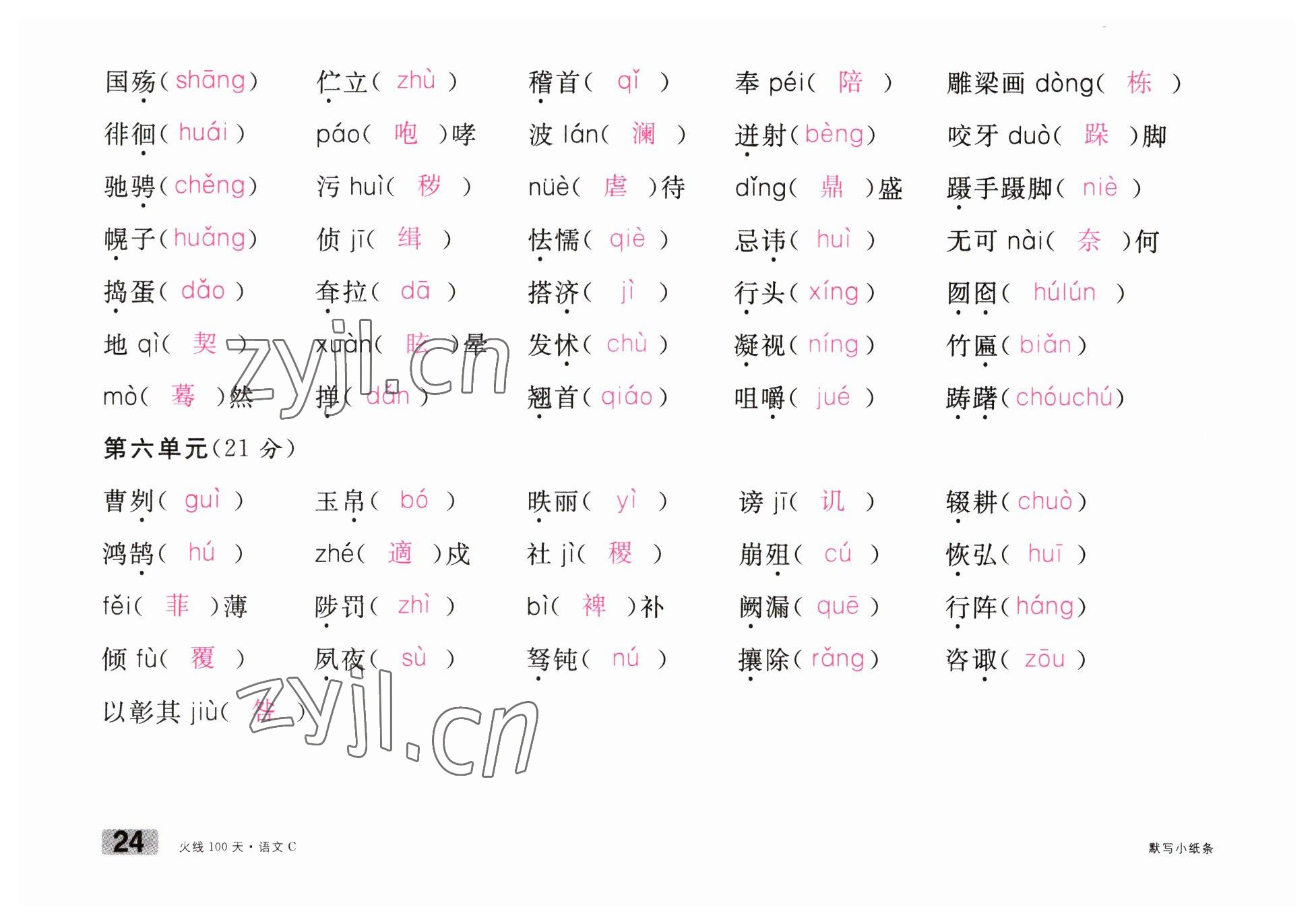 2023年火線100天中考滾動復習法語文南充專版 參考答案第24頁