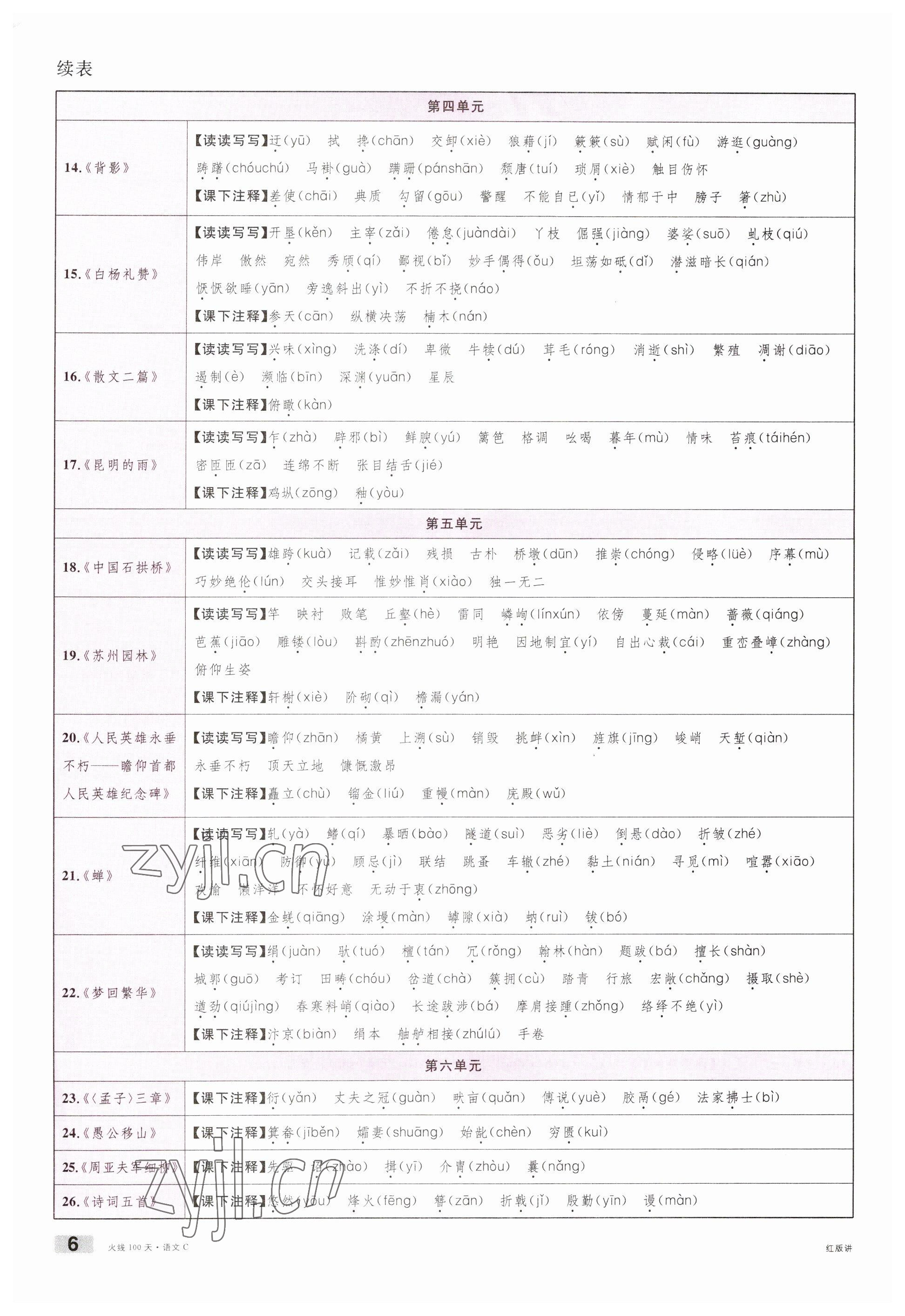 2023年火線100天中考滾動復(fù)習(xí)法語文南充專版 參考答案第6頁