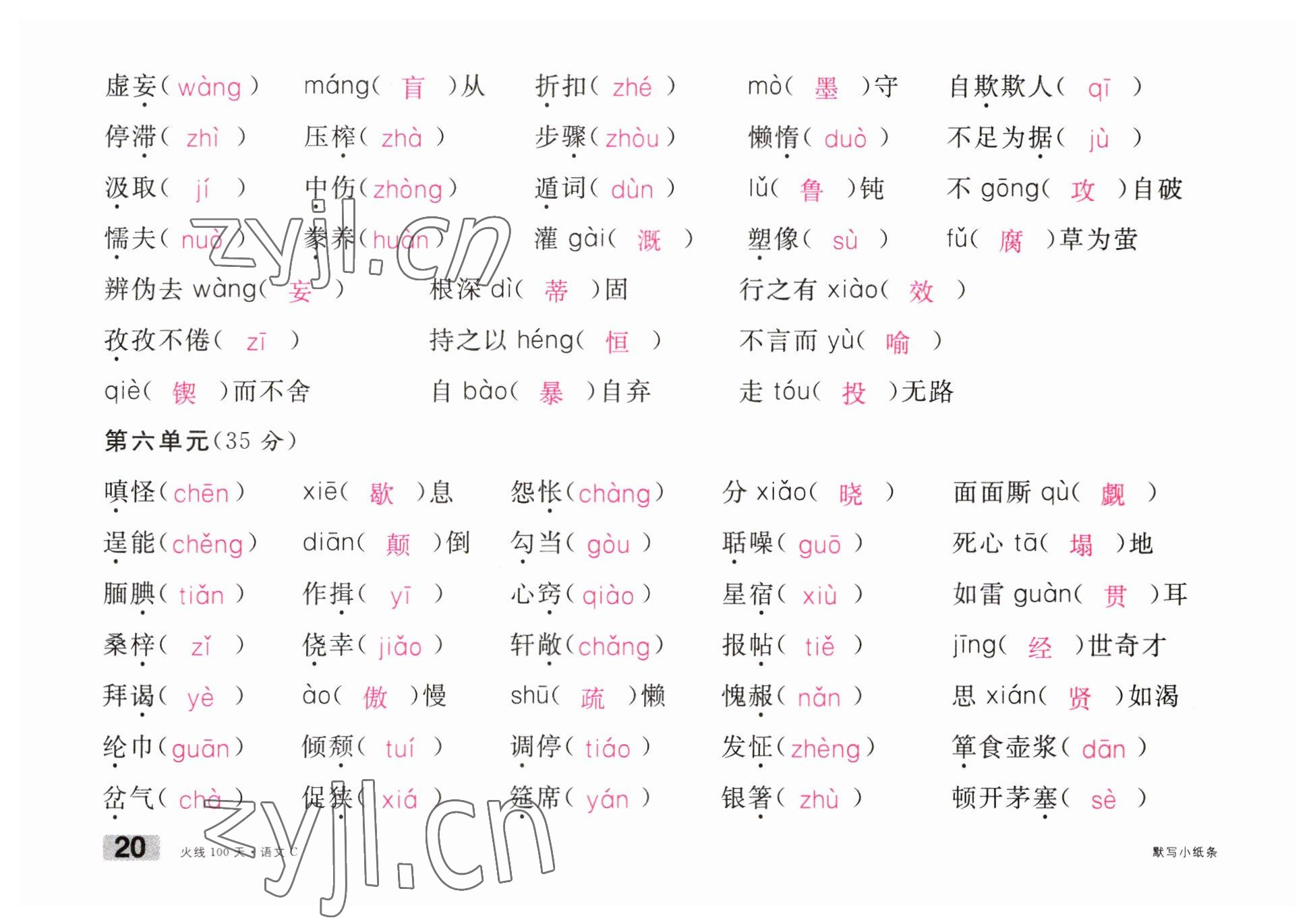 2023年火線100天中考滾動(dòng)復(fù)習(xí)法語(yǔ)文南充專版 參考答案第20頁(yè)