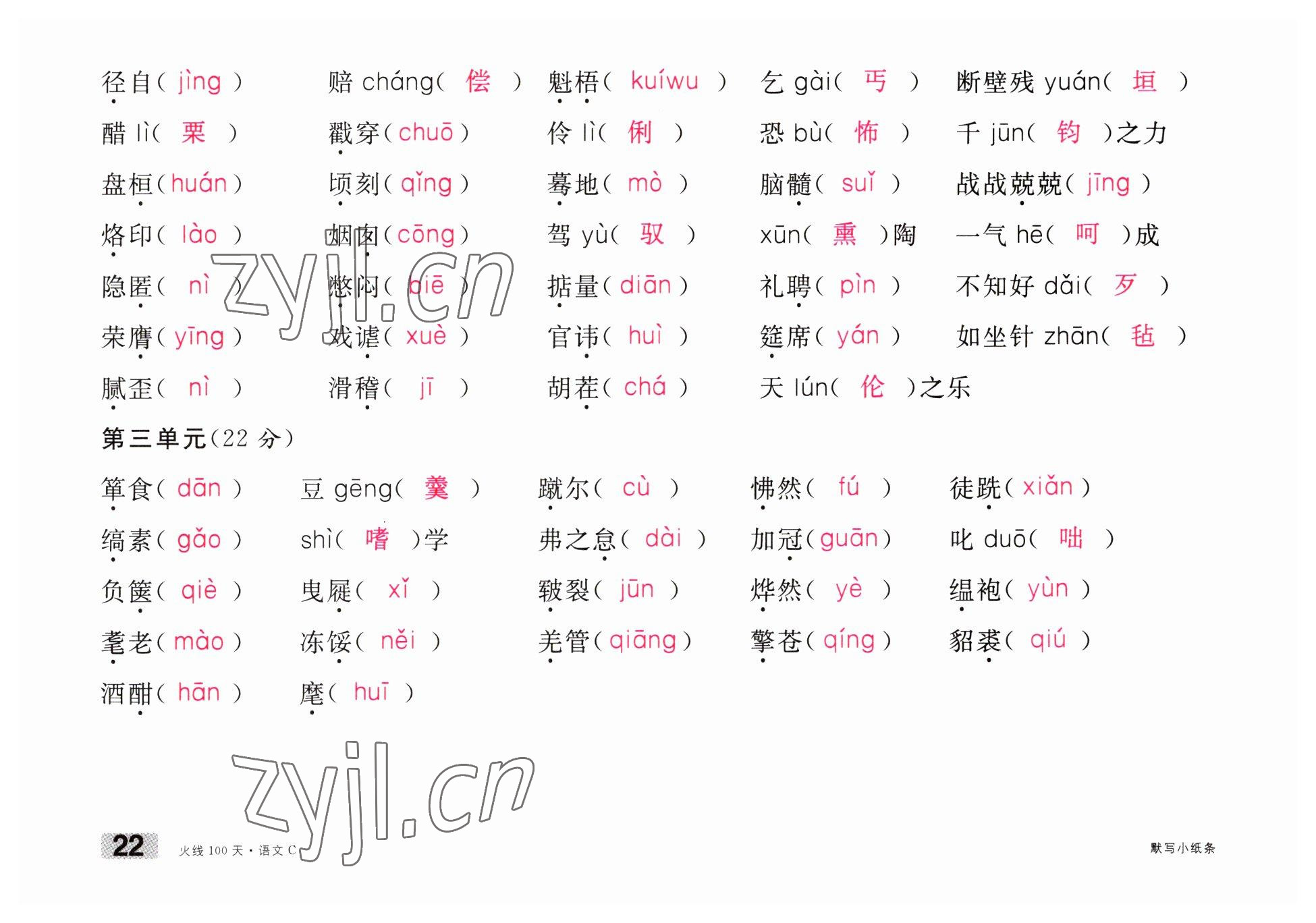 2023年火線100天中考滾動復(fù)習法語文南充專版 參考答案第22頁