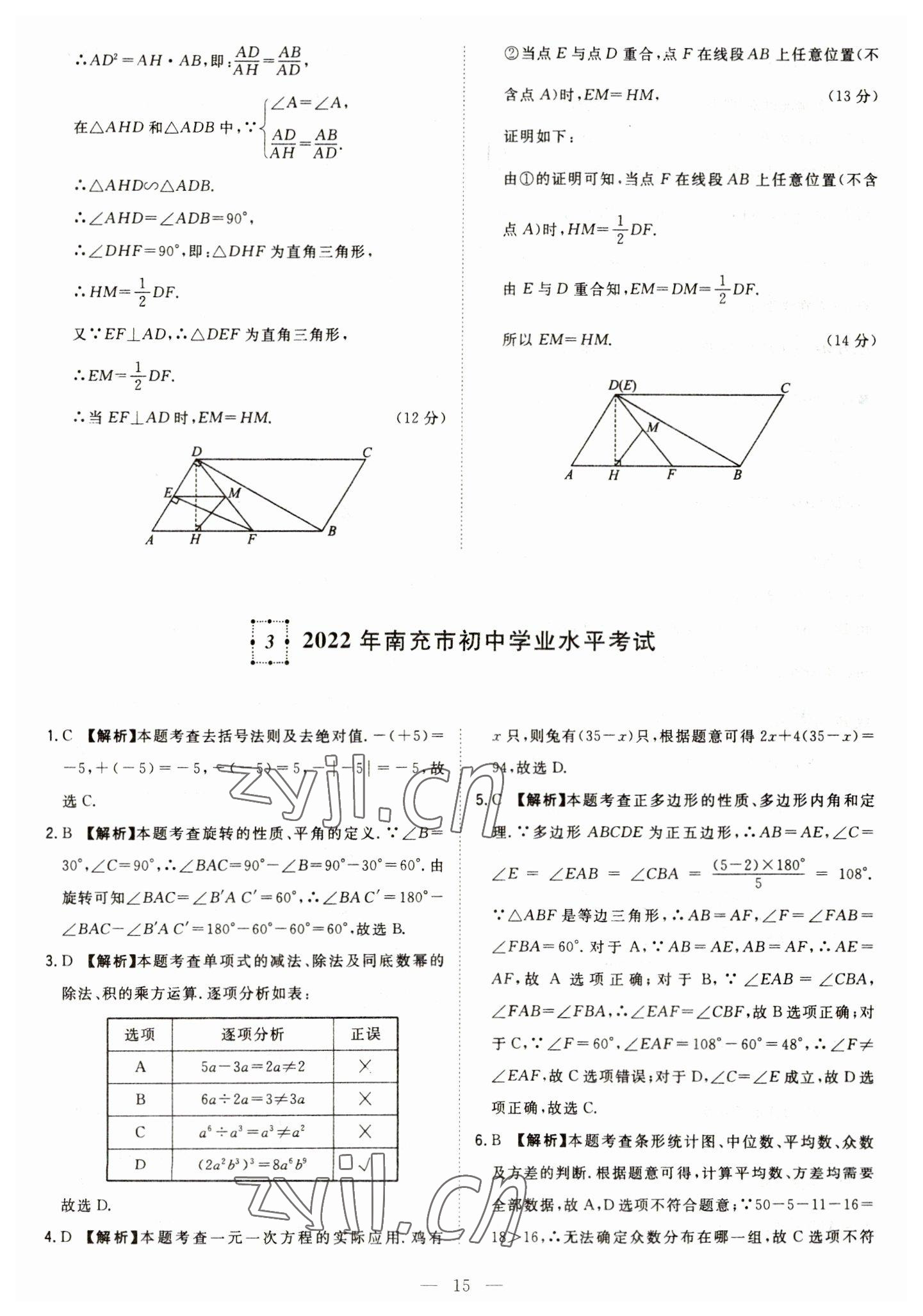 2023年智慧萬羽中考試題薈萃數(shù)學(xué)四川中考 參考答案第15頁