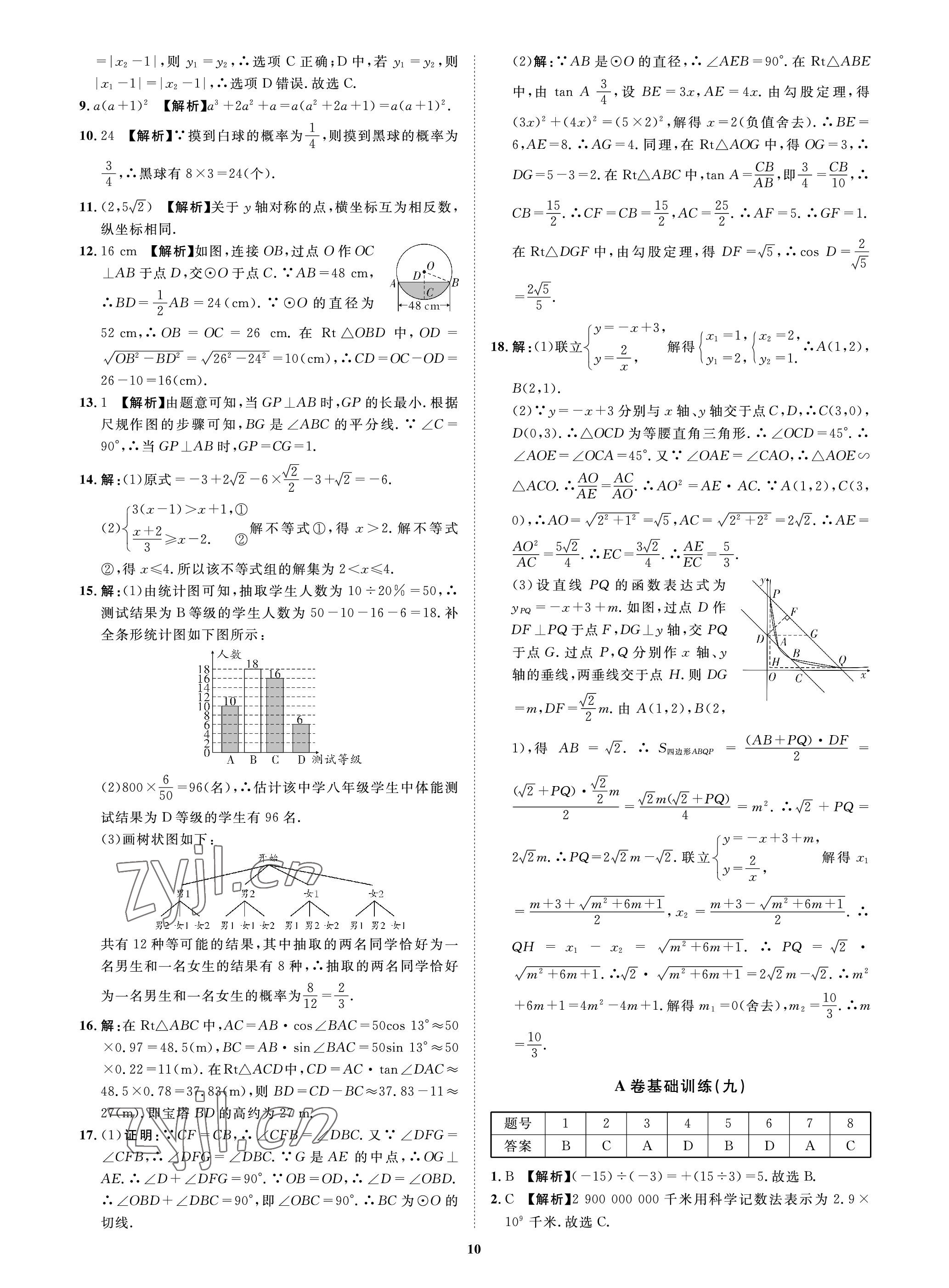 2023年中考必刷真題精選數(shù)學(xué)成都專版&nbsp;參考答案第10頁
