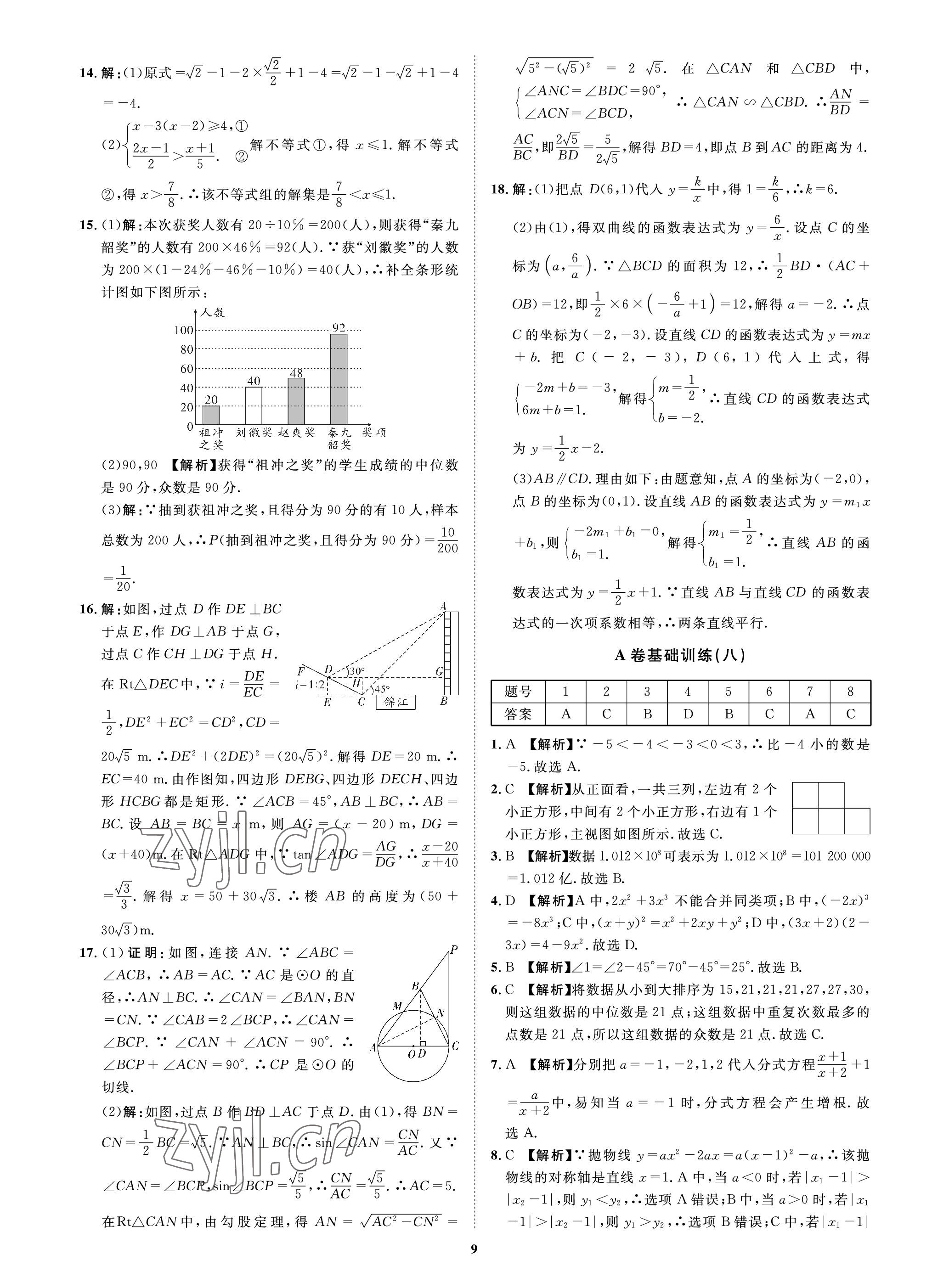 2023年中考必刷真题精选数学成都专版 参考答案第9页