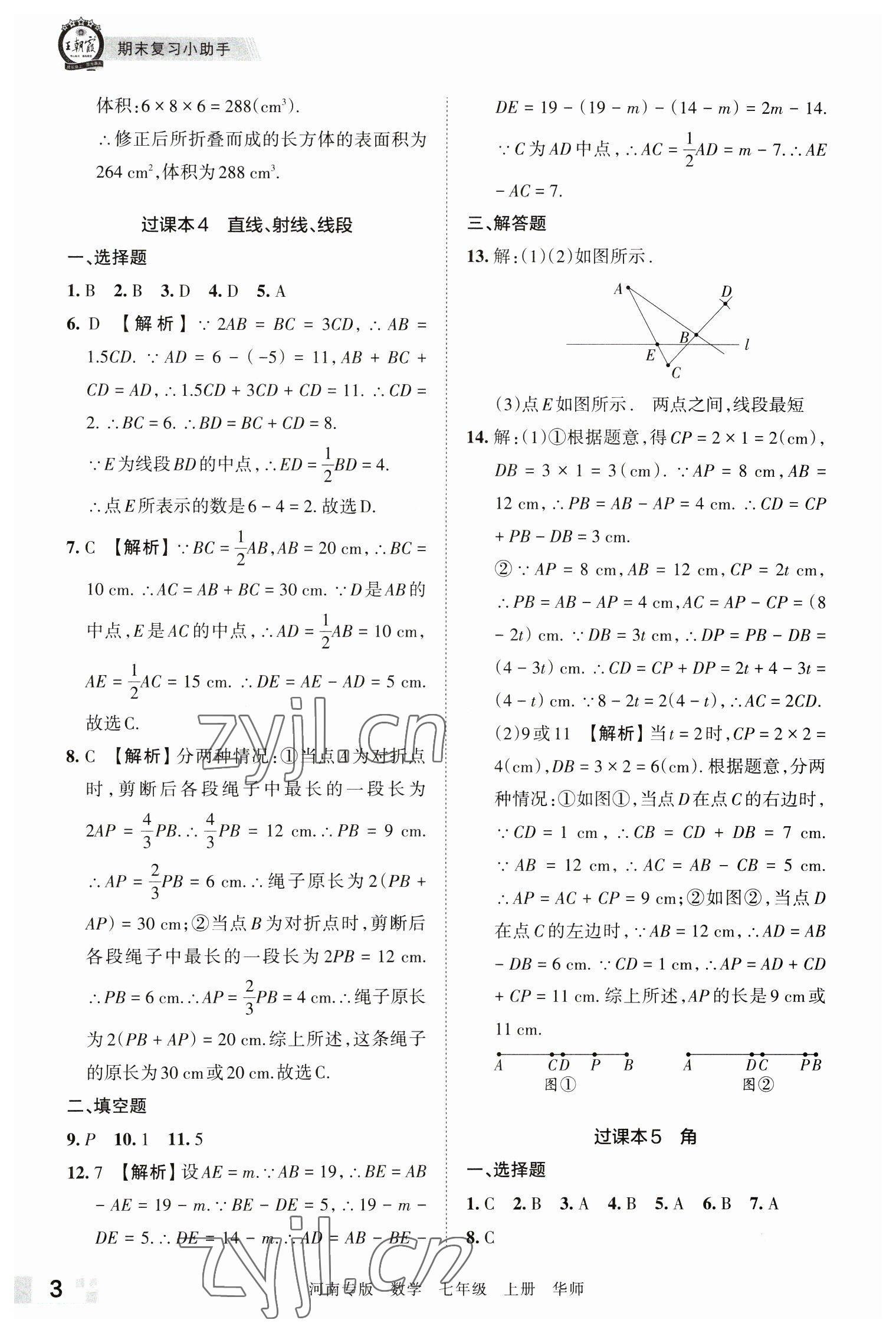 2022年王朝霞各地期末试卷精选七年级数学上册华师大版河南专版 参考答案第3页