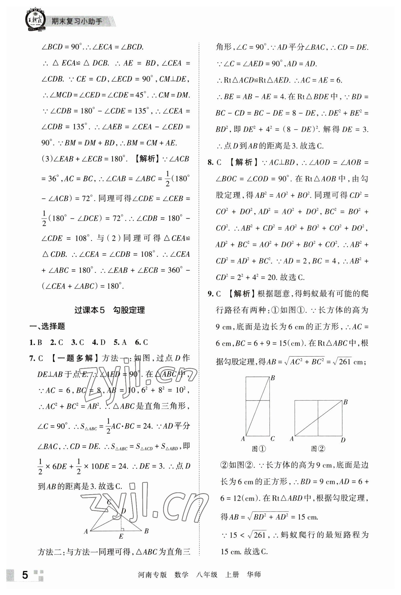 2022年王朝霞各地期末试卷精选八年级数学上册华师大版河南专版 参考答案第5页