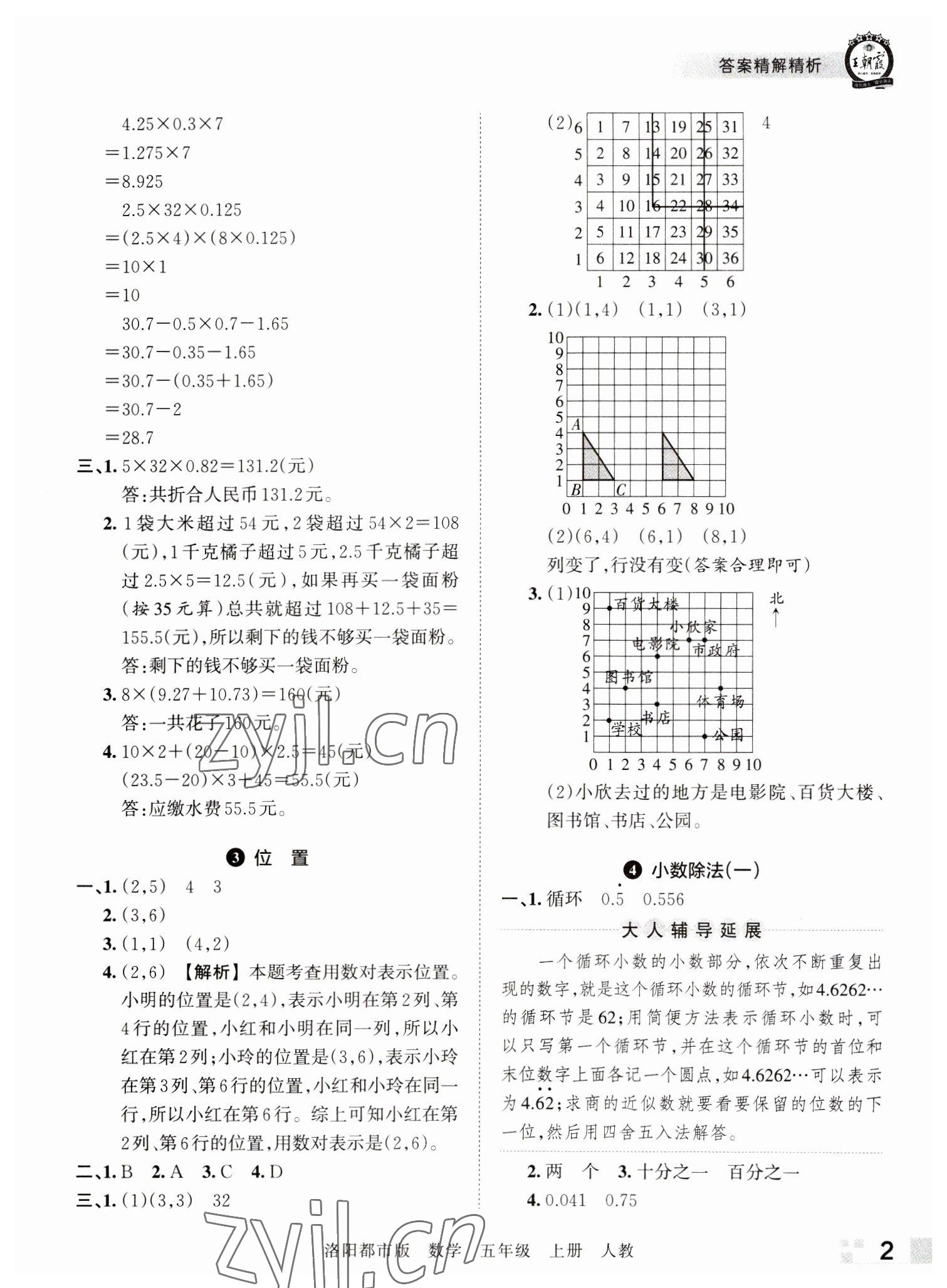 2022年王朝霞各地期末試卷精選五年級(jí)數(shù)學(xué)上冊(cè)人教版洛陽(yáng)專版 參考答案第2頁(yè)