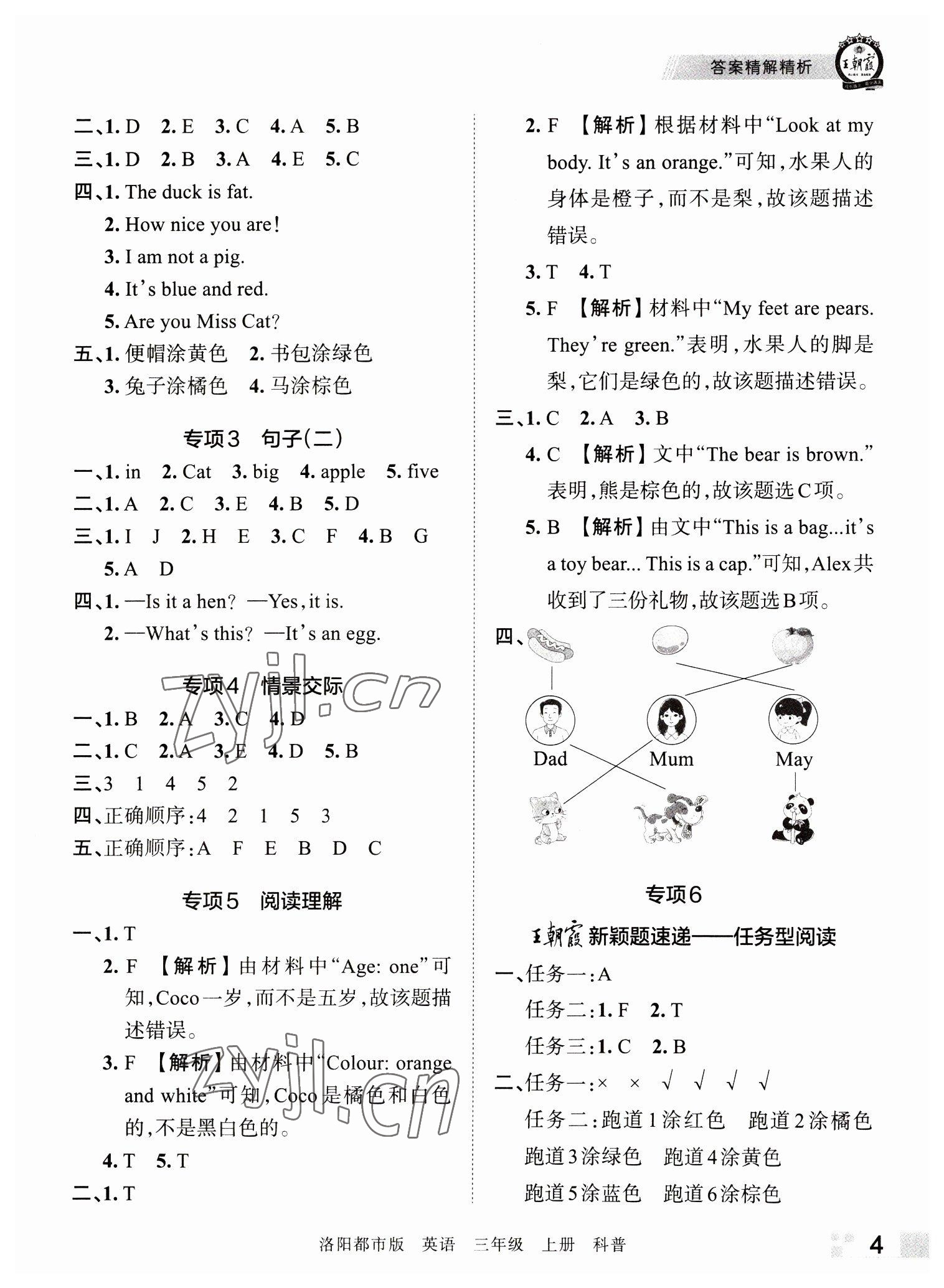 2022年王朝霞各地期末试卷精选三年级英语上册科普版洛阳专版 参考答案第4页