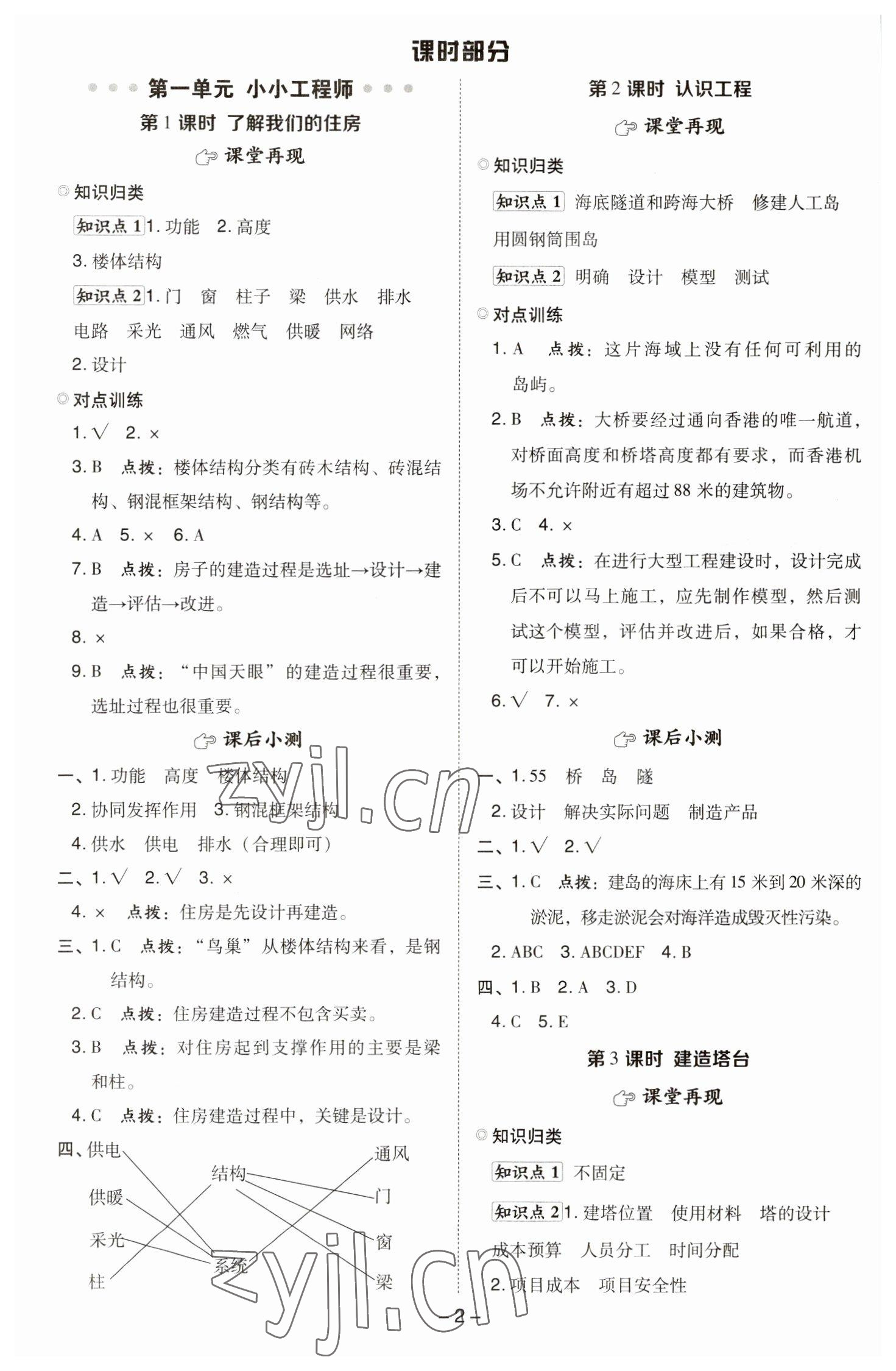 2023年綜合應(yīng)用創(chuàng)新題典中點(diǎn)六年級科學(xué)下冊教科版 參考答案第1頁