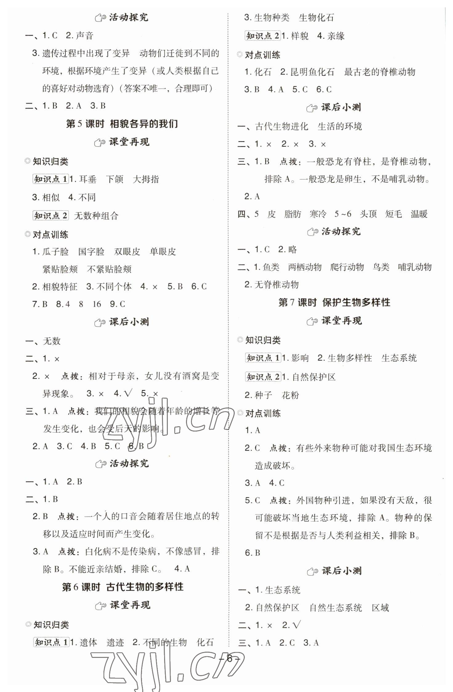 2023年綜合應(yīng)用創(chuàng)新題典中點(diǎn)六年級(jí)科學(xué)下冊(cè)教科版 參考答案第5頁(yè)