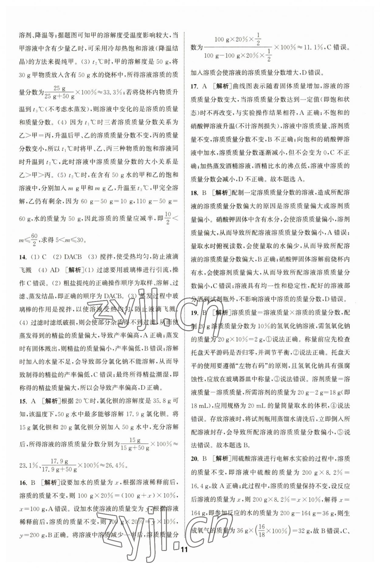 2023年拔尖特訓(xùn)九年級化學(xué)下冊滬教版 參考答案第11頁