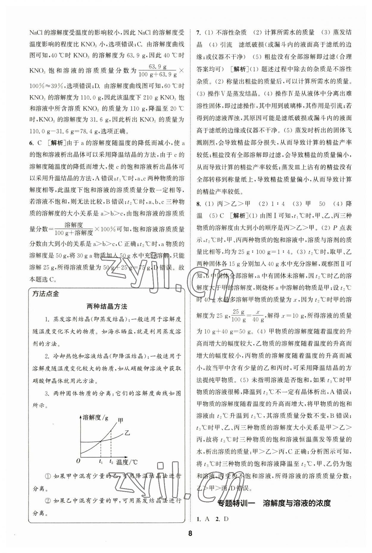 2023年拔尖特训九年级化学下册沪教版 参考答案第8页