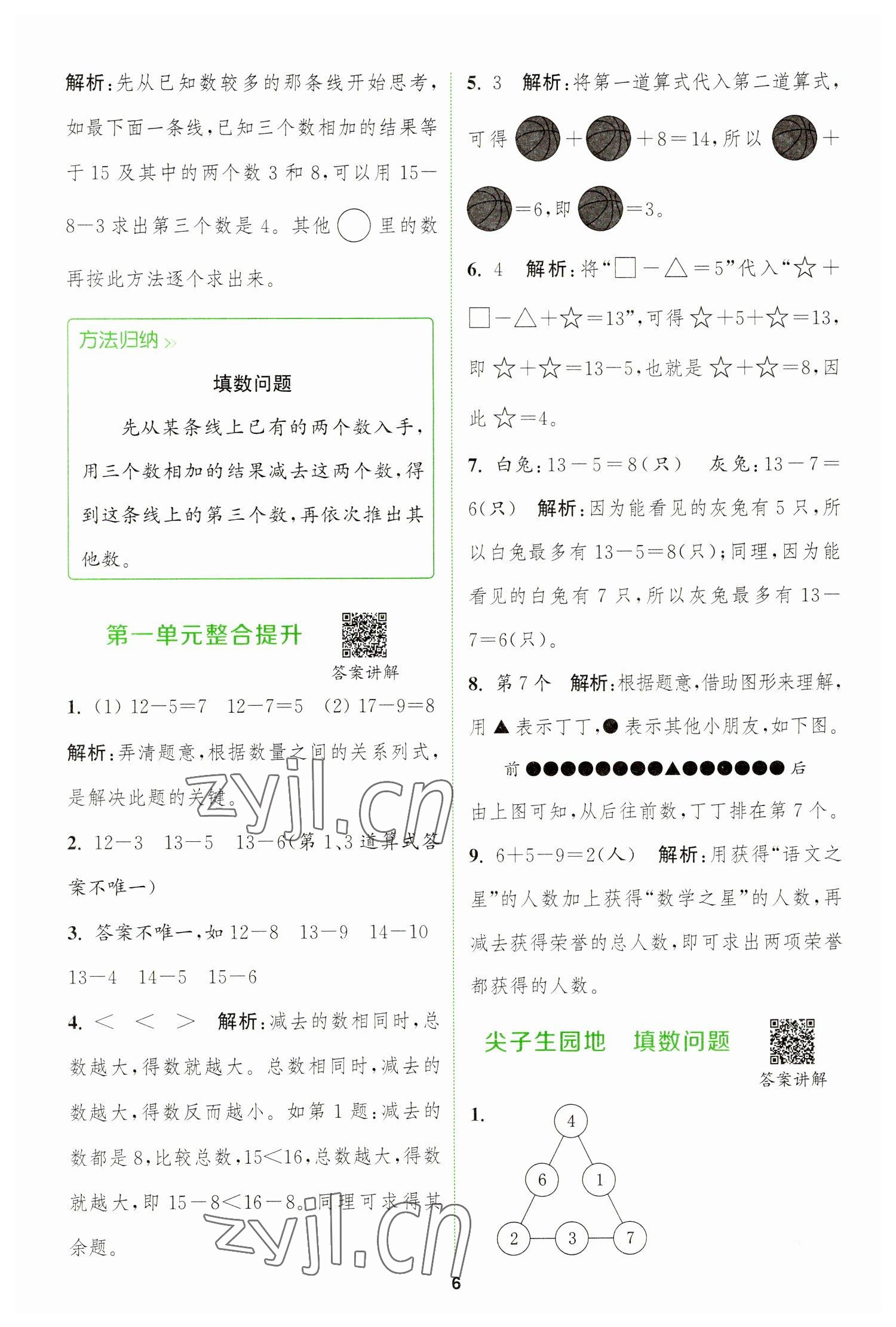 2023年拔尖特訓(xùn)一年級(jí)數(shù)學(xué)下冊(cè)蘇教版 參考答案第6頁