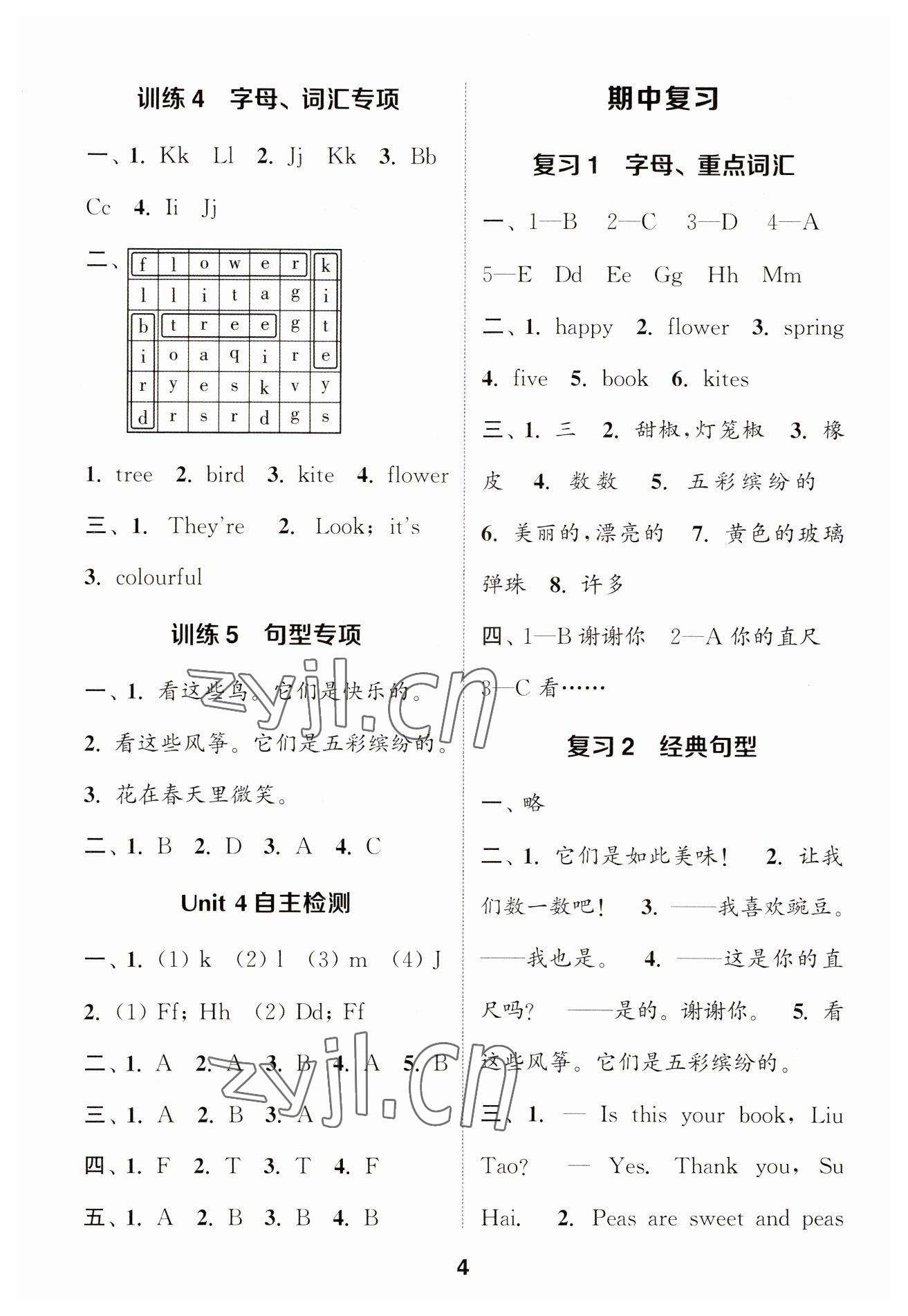 2023年默寫能手一年級(jí)英語(yǔ)下冊(cè)譯林版 參考答案第4頁(yè)