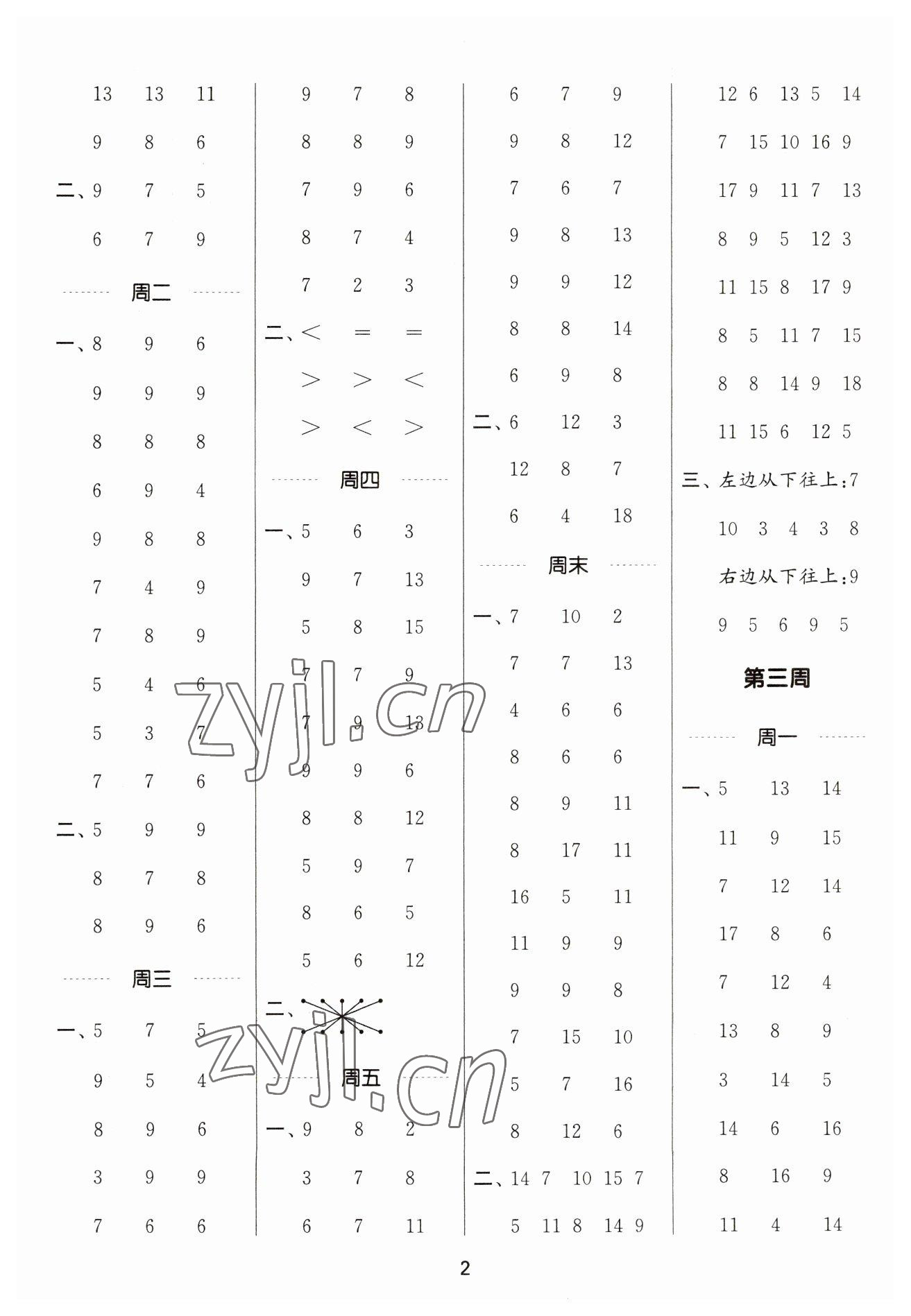 2023年通城學(xué)典計(jì)算能手一年級(jí)數(shù)學(xué)下冊(cè)蘇教版江蘇專版 參考答案第2頁