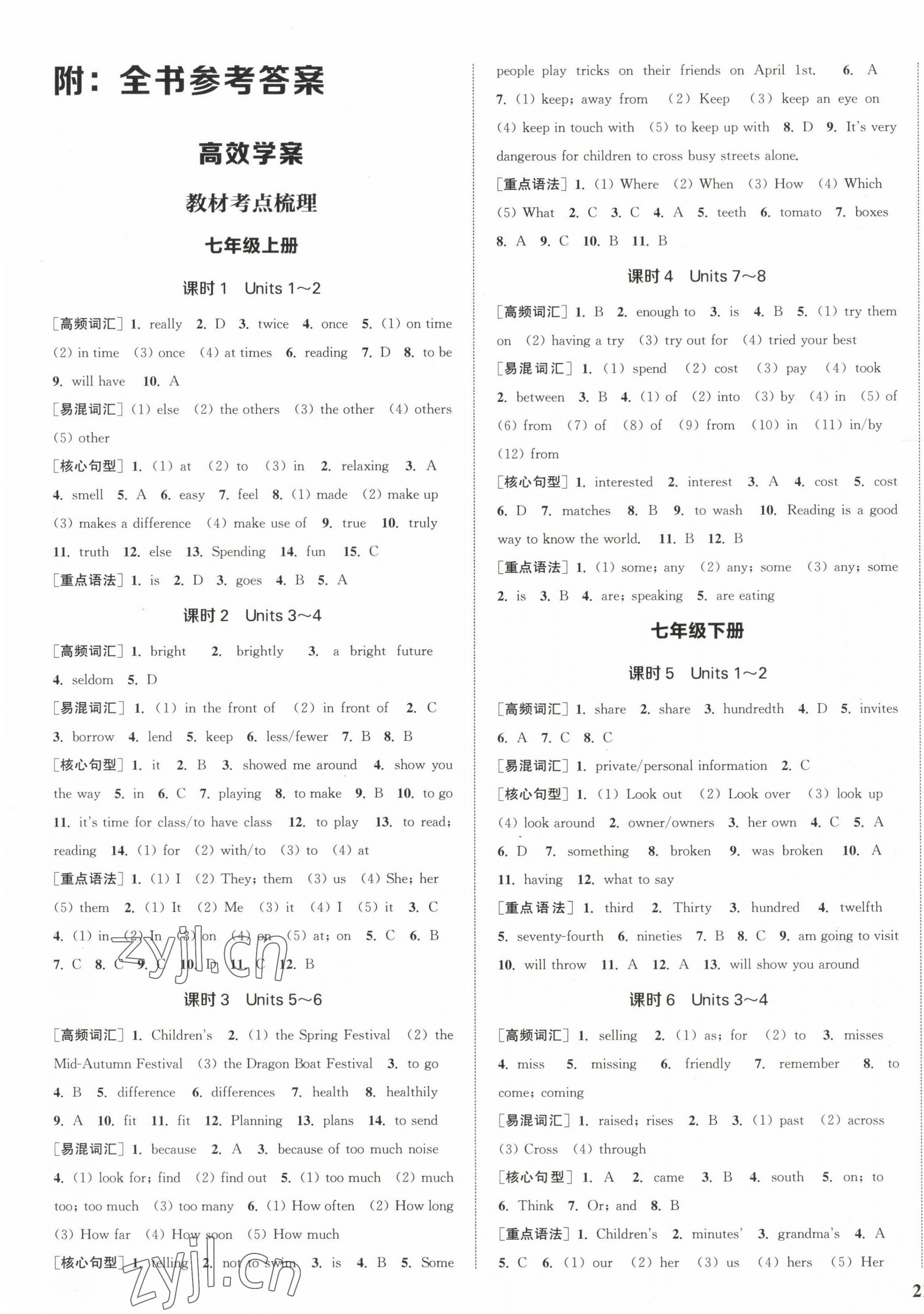 2023年通城1典中考復(fù)習(xí)方略英語蘇州專版 參考答案第1頁