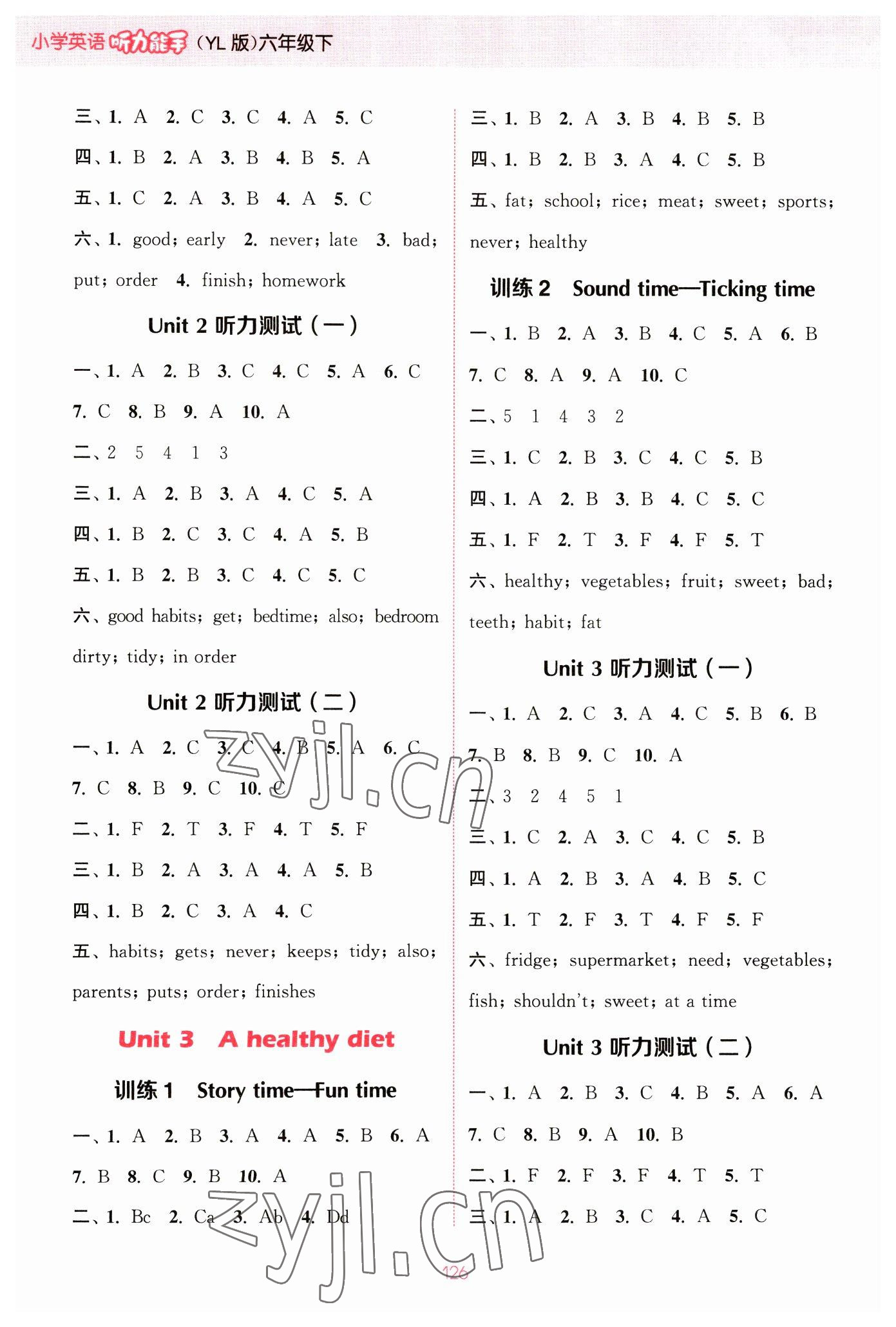 2023年通城學(xué)典小學(xué)英語聽力能手六年級下冊譯林版 參考答案第2頁