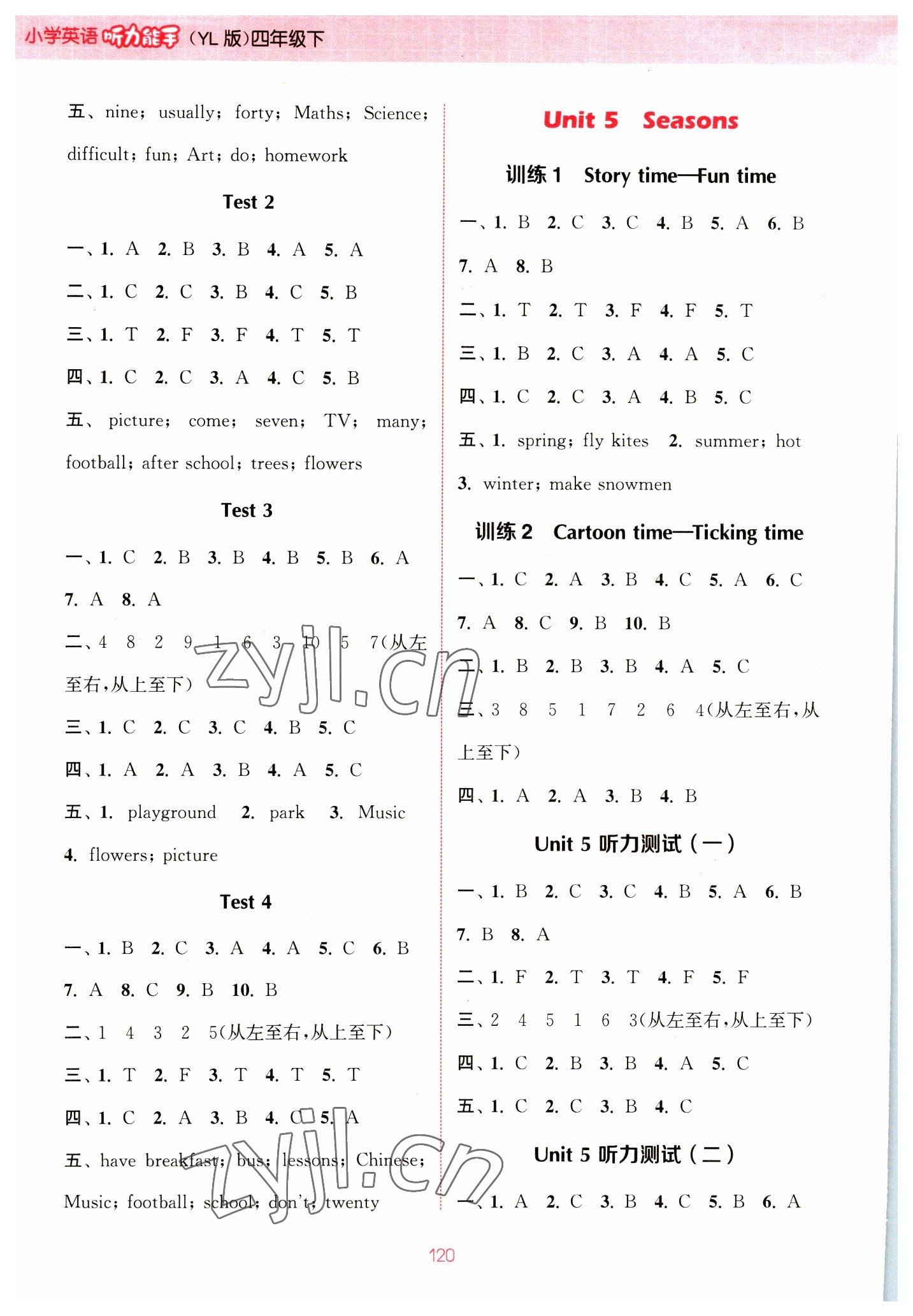 2023年通城学典小学英语听力能手四年级下册译林版 参考答案第4页