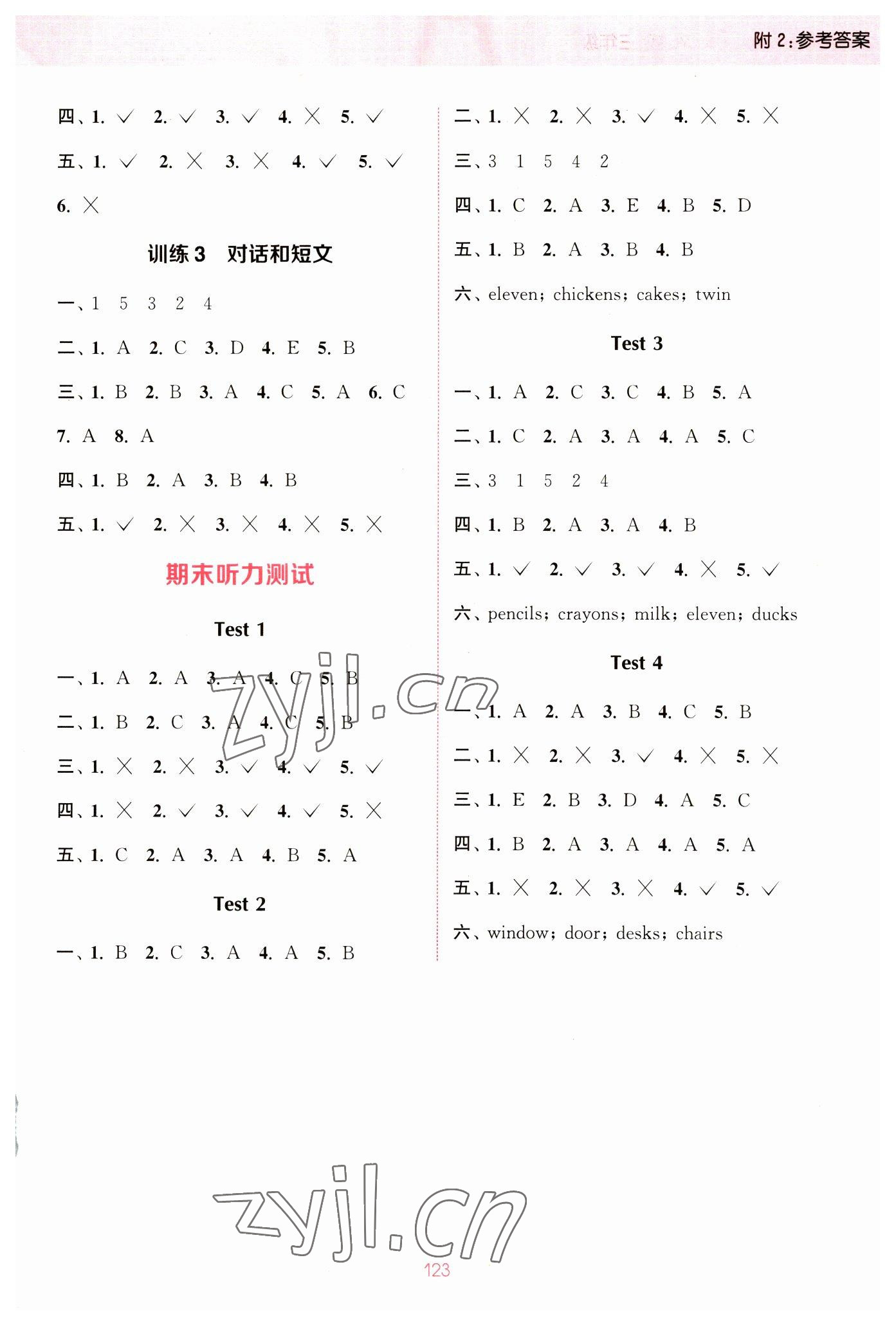 2023年通城學(xué)典小學(xué)英語(yǔ)聽(tīng)力能手三年級(jí)下冊(cè)譯林版 參考答案第7頁(yè)