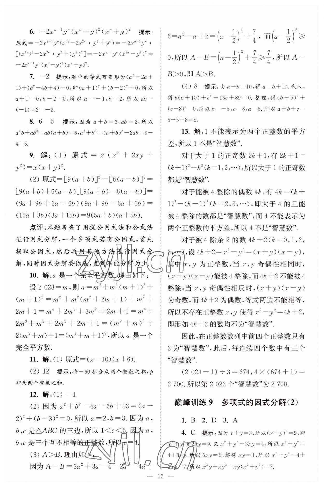 2023年小題狂做七年級數(shù)學(xué)下冊蘇科版巔峰版 參考答案第12頁