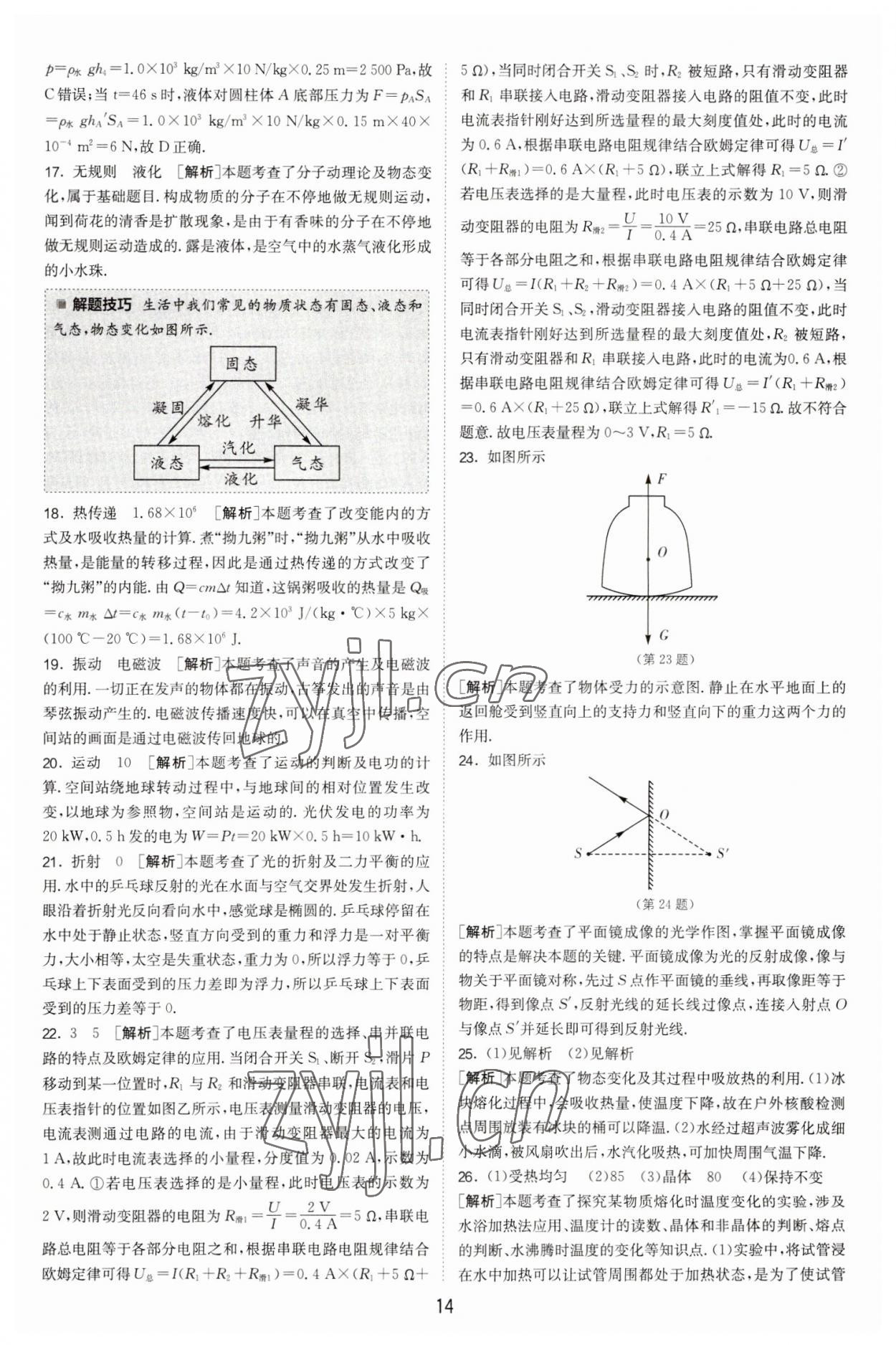 2023年春雨教育考必勝福建省中考試卷精選物理 參考答案第14頁