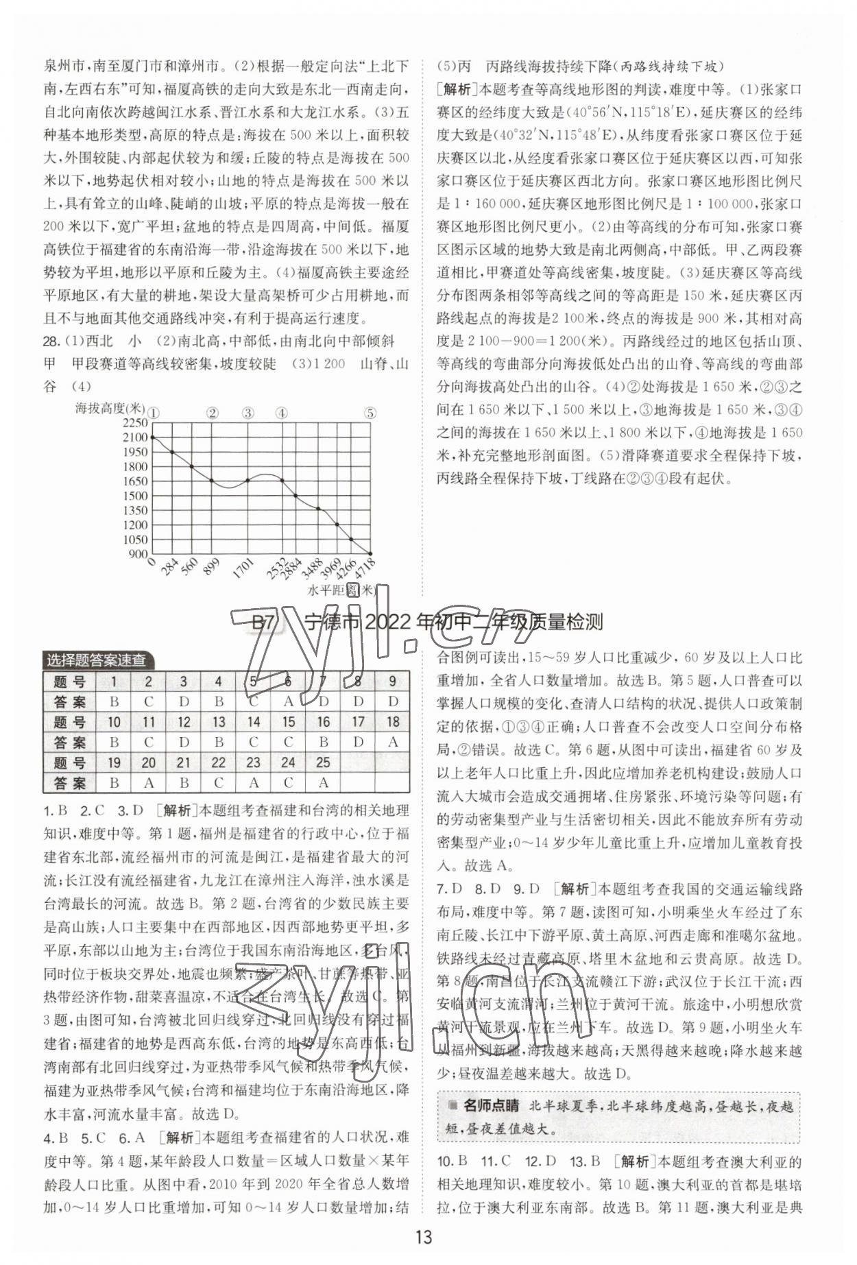 2023年春雨教育考必勝福建省中考試卷精選地理 參考答案第13頁