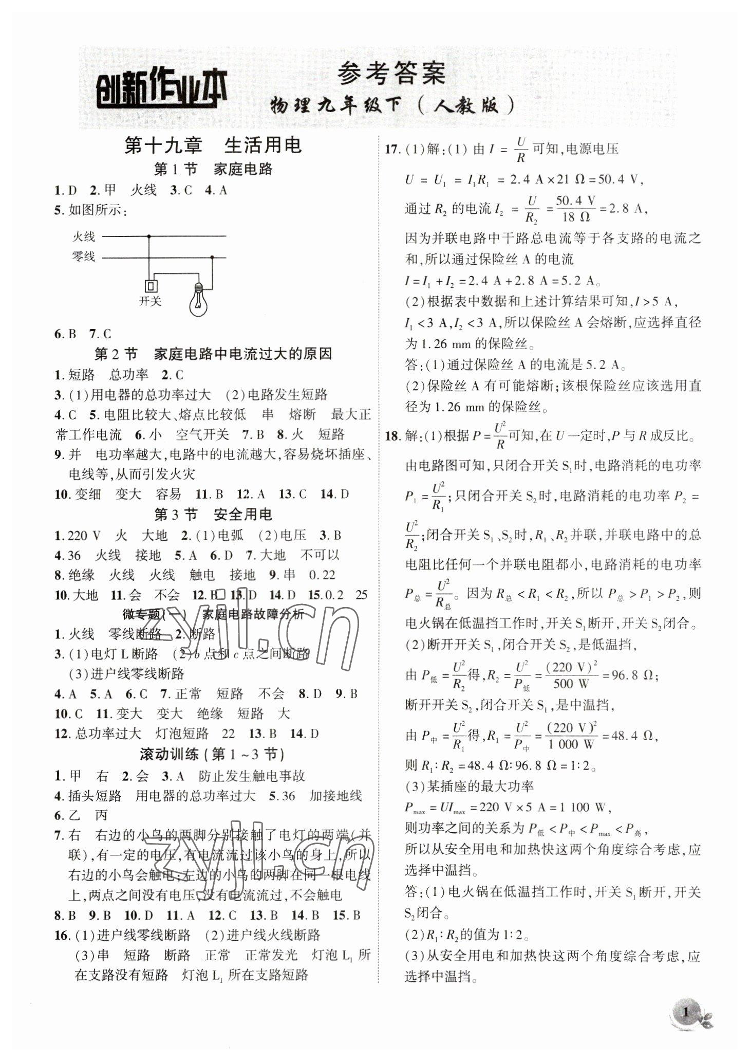 2023年創(chuàng)新課堂創(chuàng)新作業(yè)本九年級(jí)物理下冊(cè)人教版 第1頁(yè)