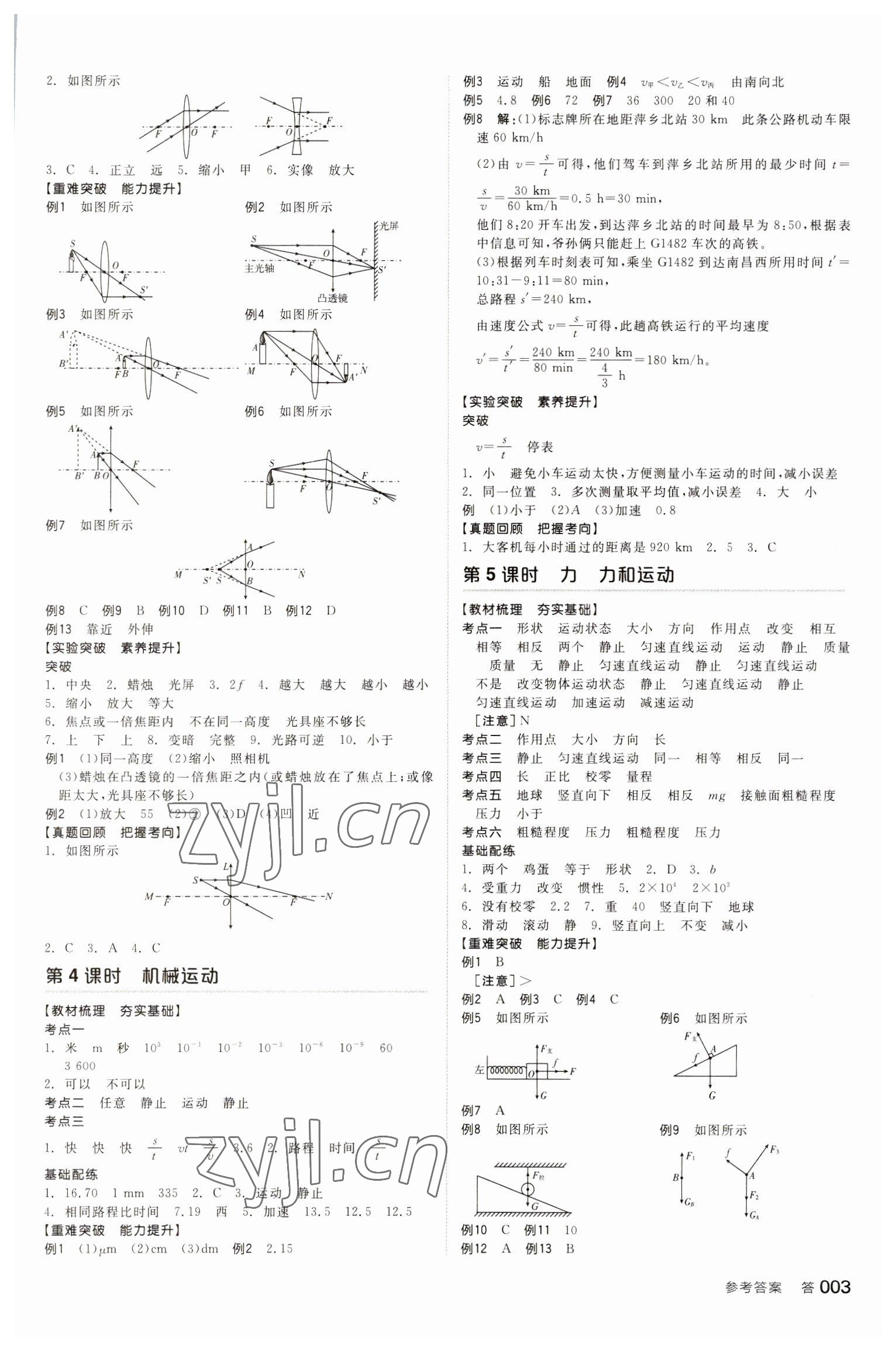 2023年全品中考復習方案物理安徽專版 參考答案第2頁