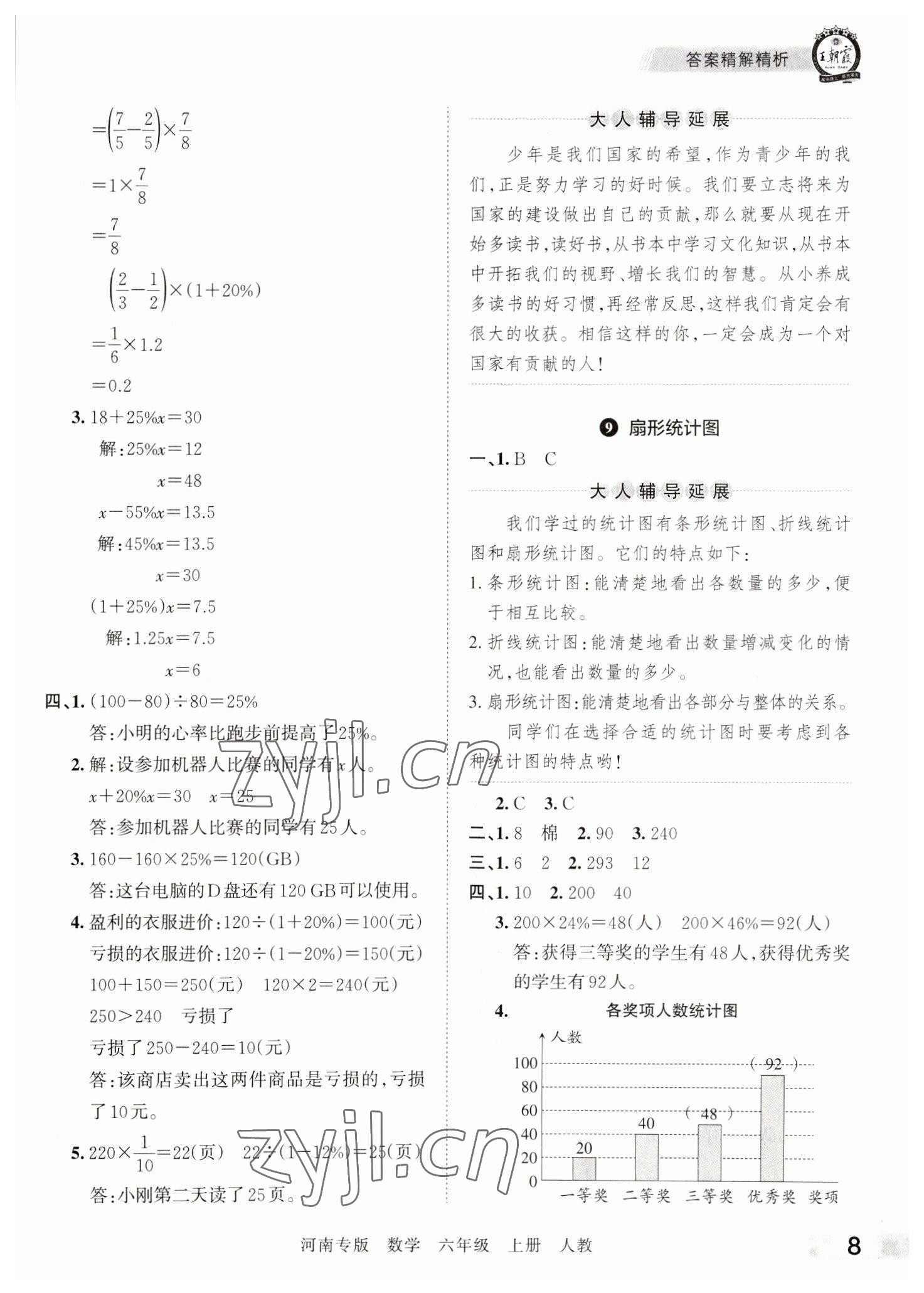 2022年王朝霞各地期末試卷精選六年級數(shù)學(xué)上冊人教版河南專版 參考答案第8頁