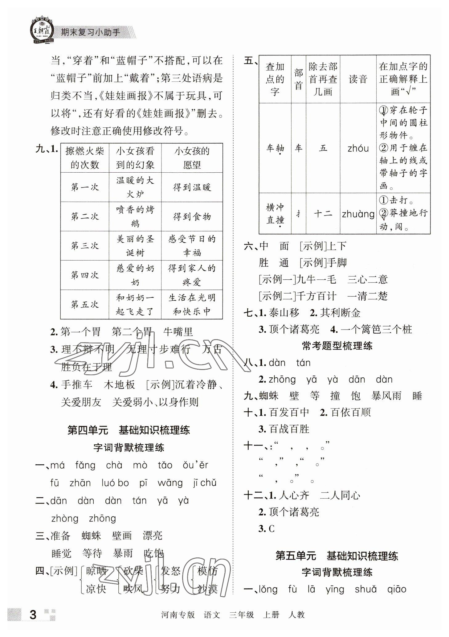 2022年王朝霞各地期末試卷精選三年級(jí)語(yǔ)文上冊(cè)人教版河南專(zhuān)版 參考答案第3頁(yè)