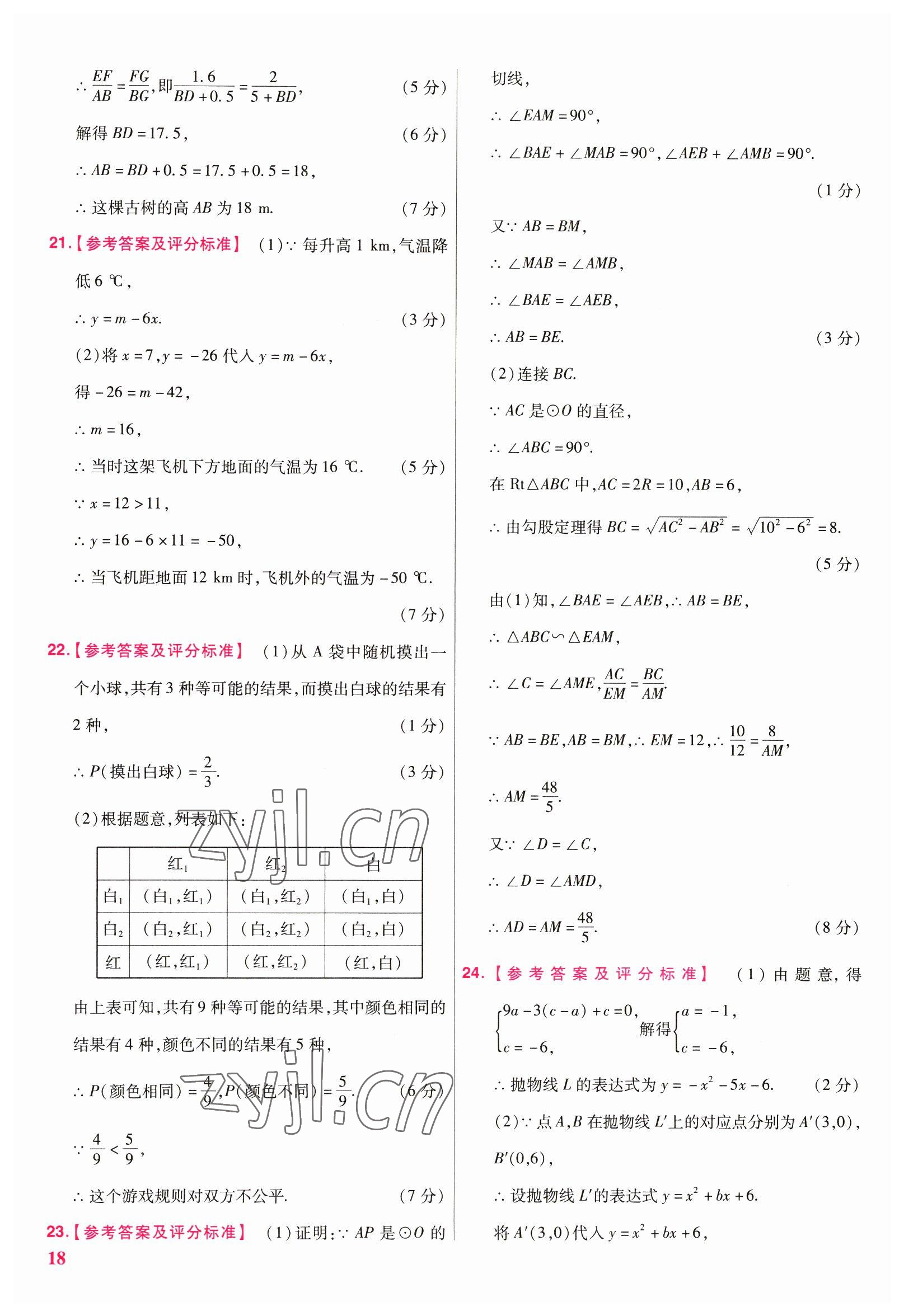 2023年金考卷45套匯編數(shù)學(xué)陜西專版 參考答案第18頁