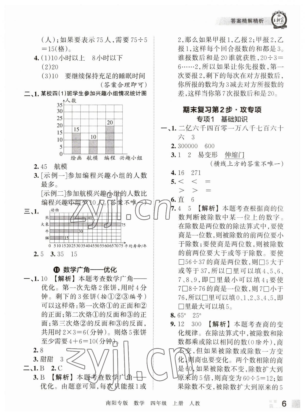 2022年王朝霞期末真題精編四年級數(shù)學上冊人教版南陽專版 參考答案第6頁