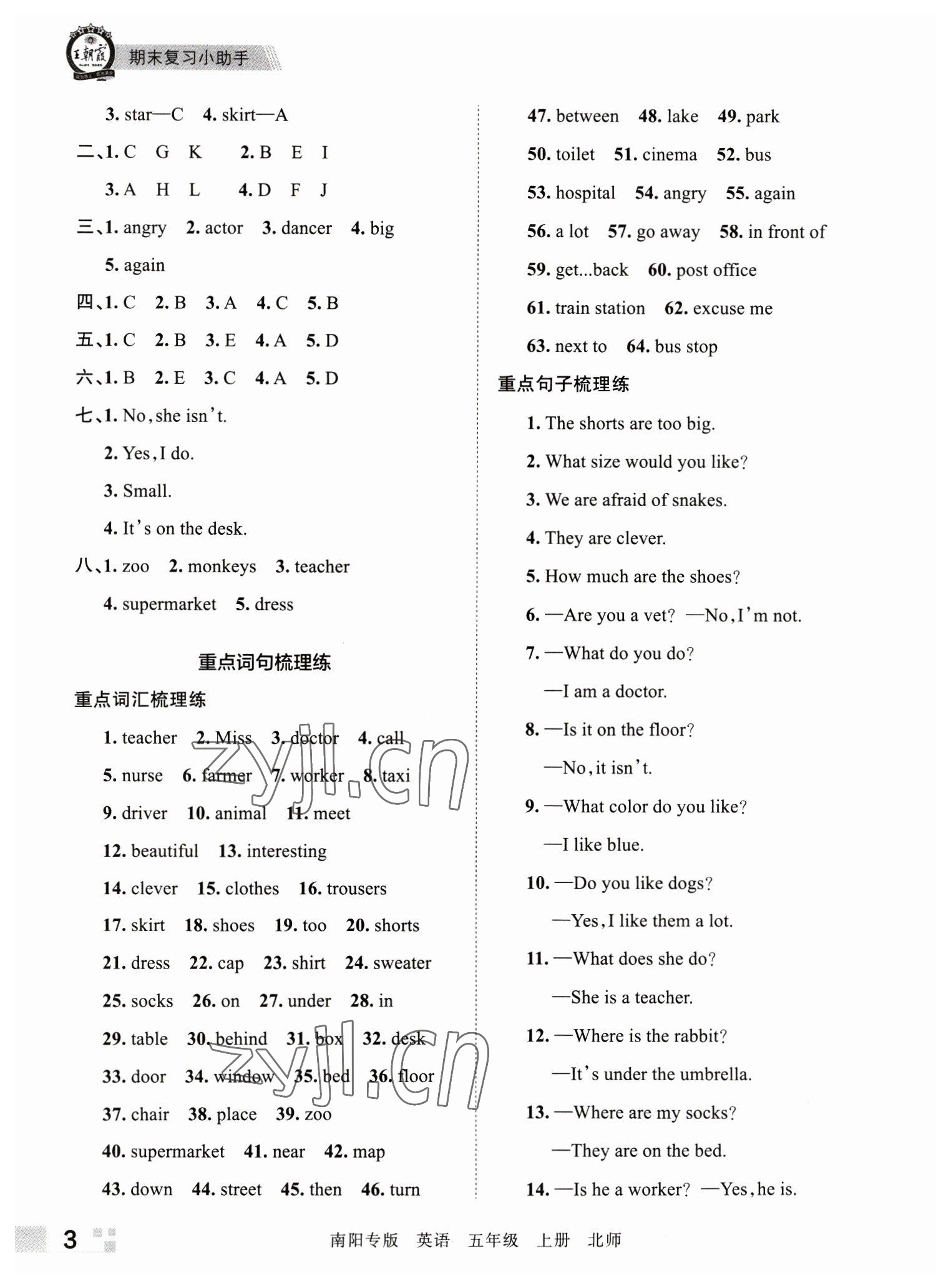 2022年王朝霞期末真題精編五年級(jí)英語(yǔ)上冊(cè)北師大版南陽(yáng)專版 參考答案第3頁(yè)