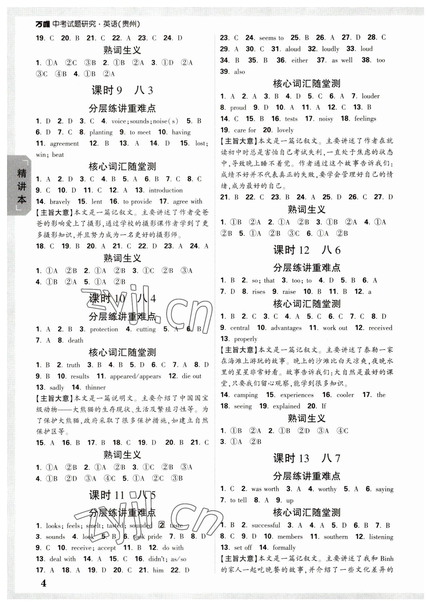 2023年萬唯中考試題研究英語貴州專版 參考答案第3頁