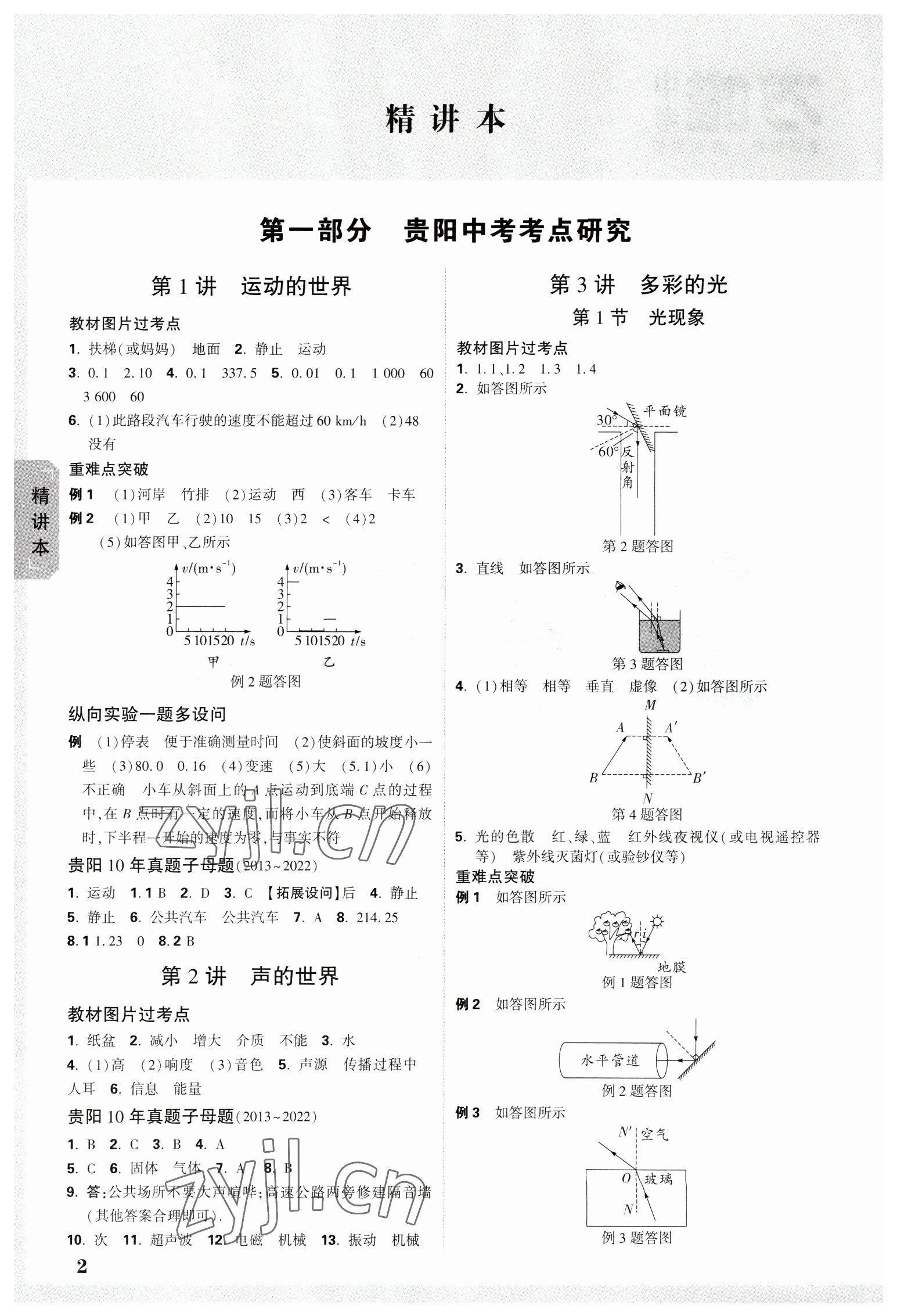 2023年万唯中考试题研究物理贵阳专版 参考答案第1页