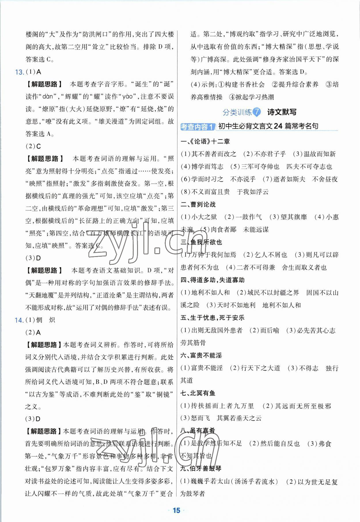 2023年金考卷中考真题分类训练语文 参考答案第15页